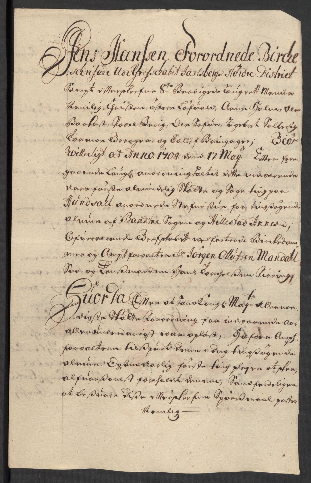 Rentekammeret inntil 1814, Reviderte regnskaper, Fogderegnskap, AV/RA-EA-4092/R32/L1871: Fogderegnskap Jarlsberg grevskap, 1703-1705, p. 231