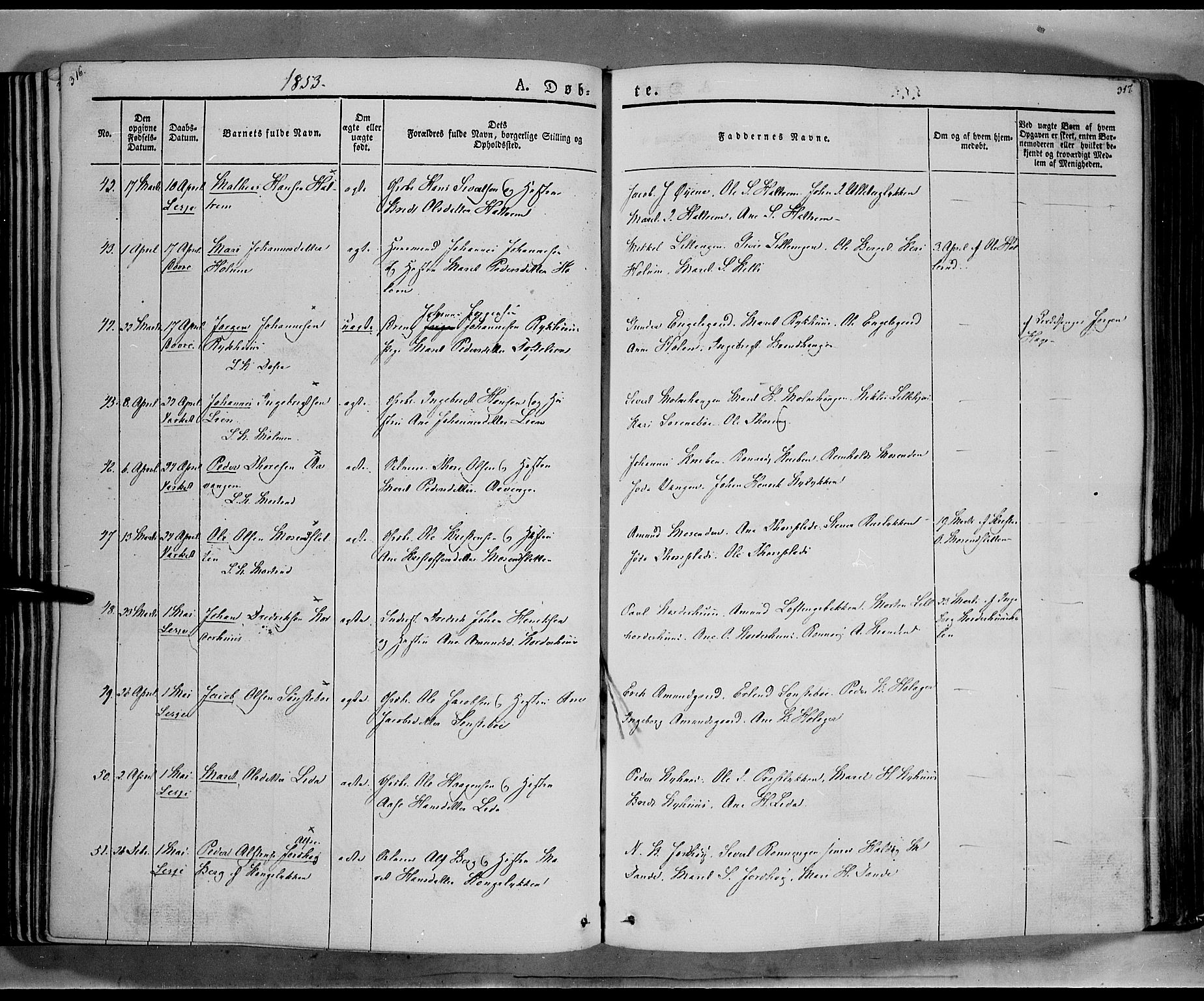 Lesja prestekontor, SAH/PREST-068/H/Ha/Haa/L0006: Parish register (official) no. 6A, 1843-1854, p. 316-317