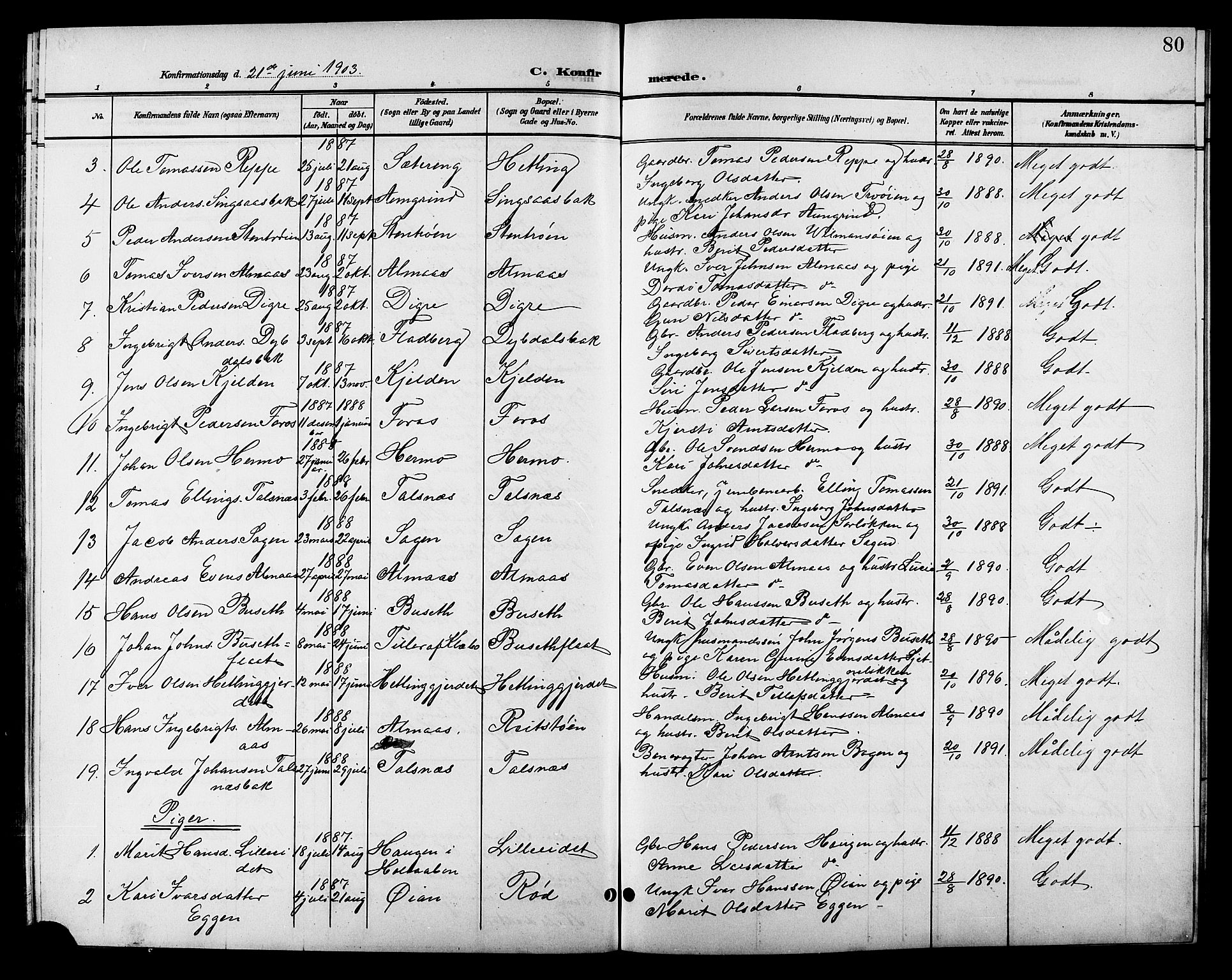 Ministerialprotokoller, klokkerbøker og fødselsregistre - Sør-Trøndelag, SAT/A-1456/688/L1029: Parish register (copy) no. 688C04, 1899-1915, p. 80