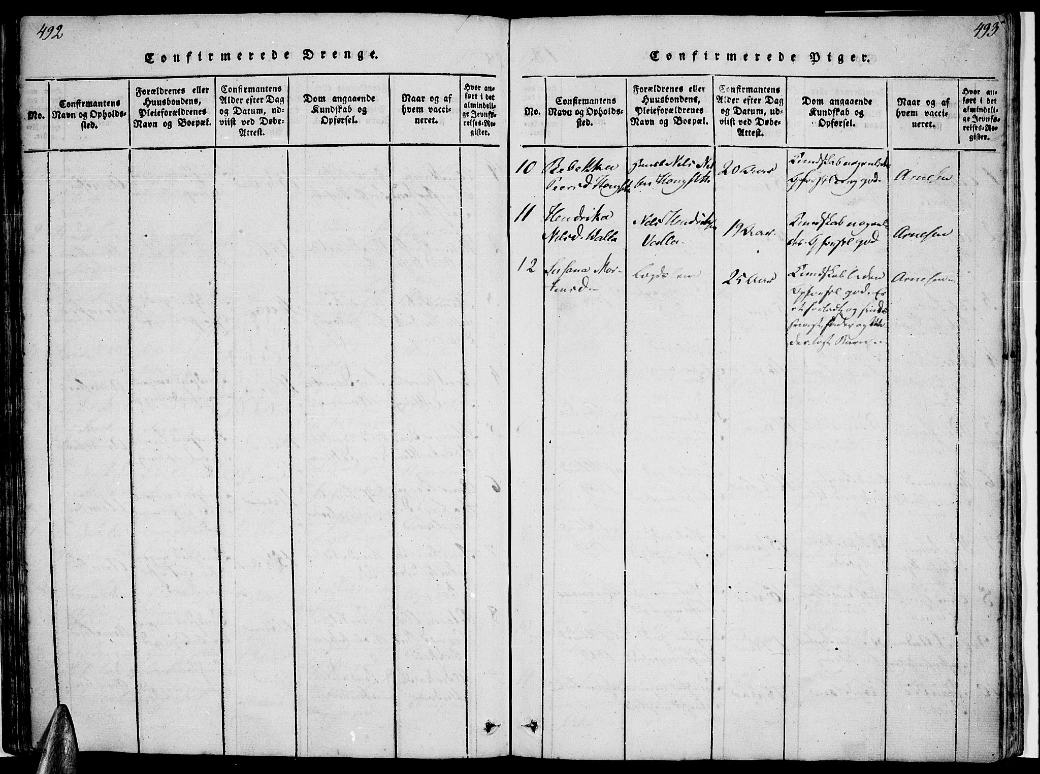 Ministerialprotokoller, klokkerbøker og fødselsregistre - Nordland, AV/SAT-A-1459/816/L0239: Parish register (official) no. 816A05, 1820-1845, p. 492-493