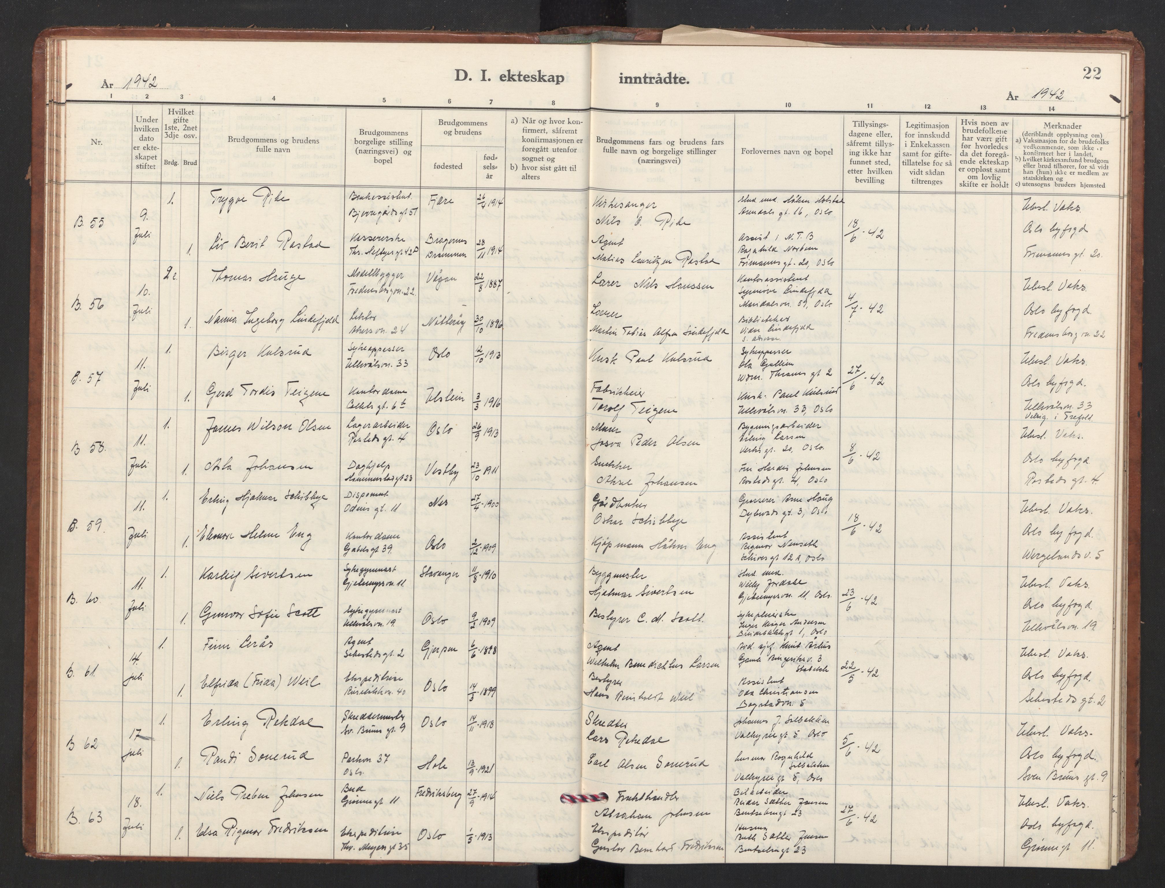 Trefoldighet prestekontor Kirkebøker, SAO/A-10882/F/Fg/L0003: Parish register (official) no. VII 3, 1940-1948, p. 22