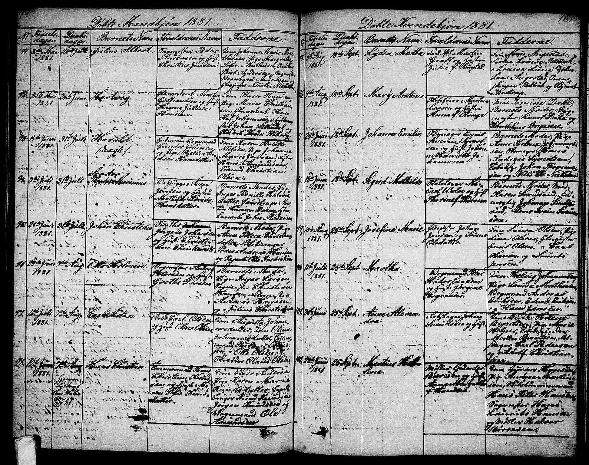 Larvik kirkebøker, SAKO/A-352/G/Ga/L0004: Parish register (copy) no. I 4, 1871-1888, p. 161