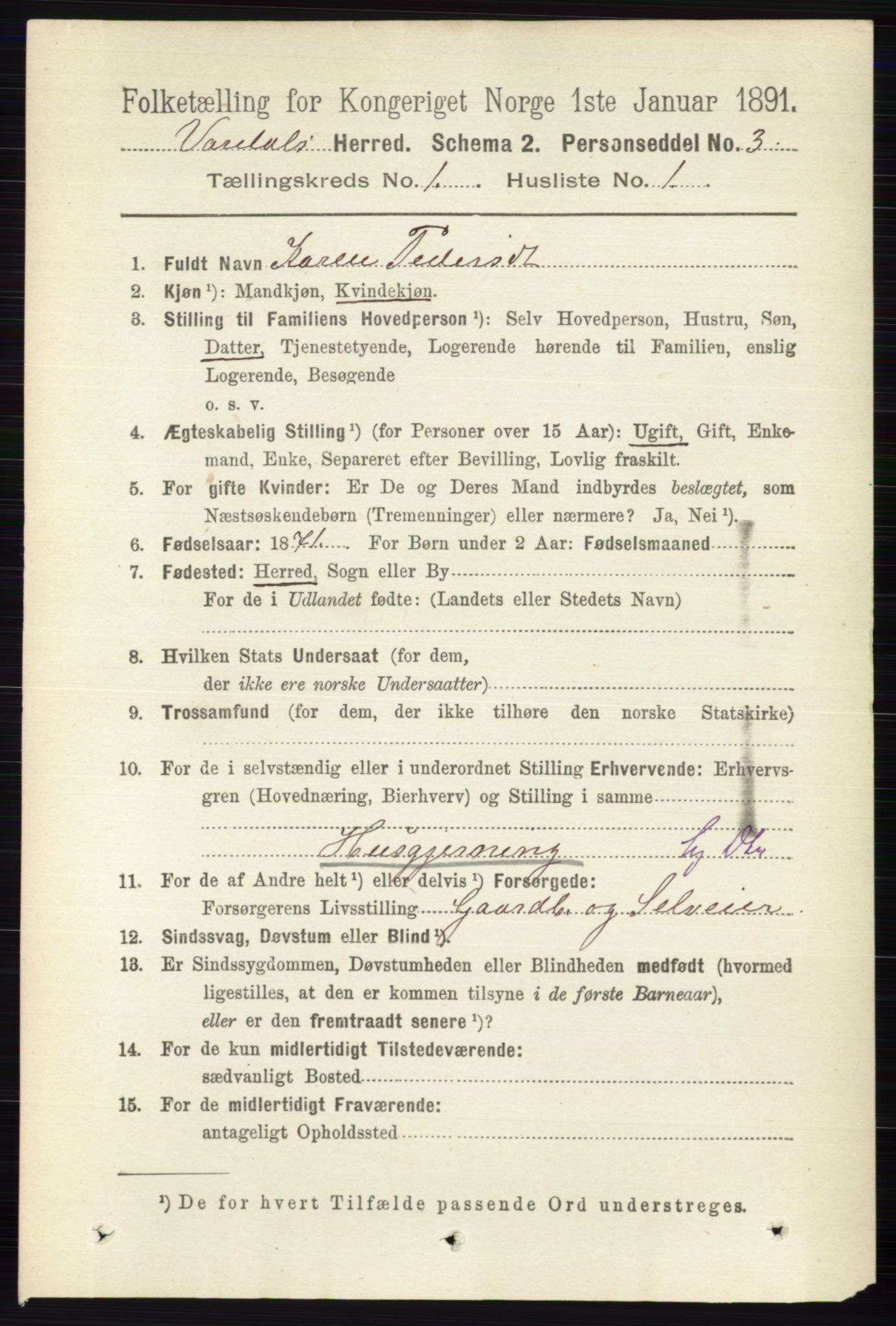 RA, 1891 census for 0527 Vardal, 1891, p. 89