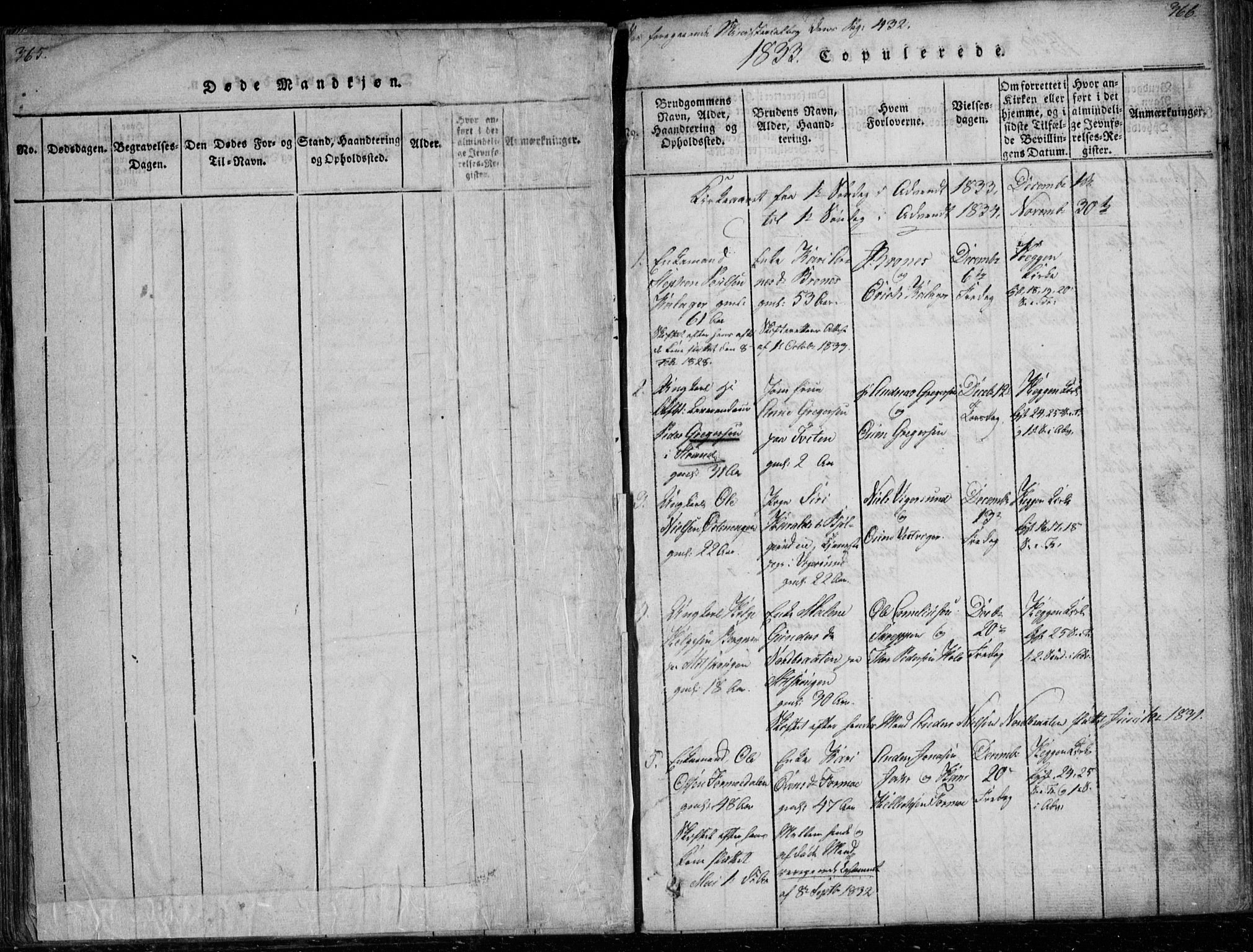 Modum kirkebøker, SAKO/A-234/G/Ga/L0003: Parish register (copy) no. I 3, 1832-1842, p. 365-366