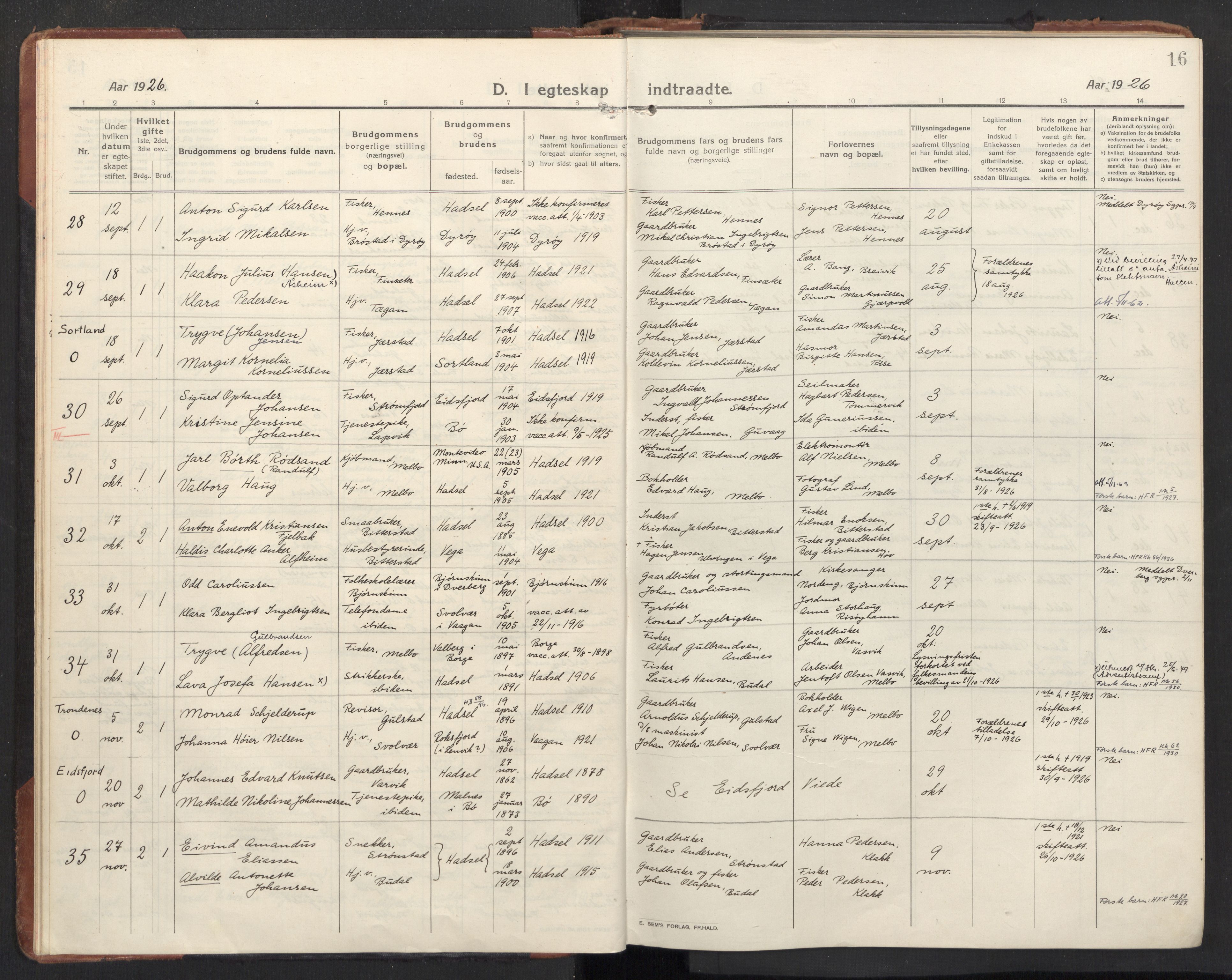 Ministerialprotokoller, klokkerbøker og fødselsregistre - Nordland, SAT/A-1459/888/L1269: Parish register (copy) no. 888C11, 1913-1937, p. 16
