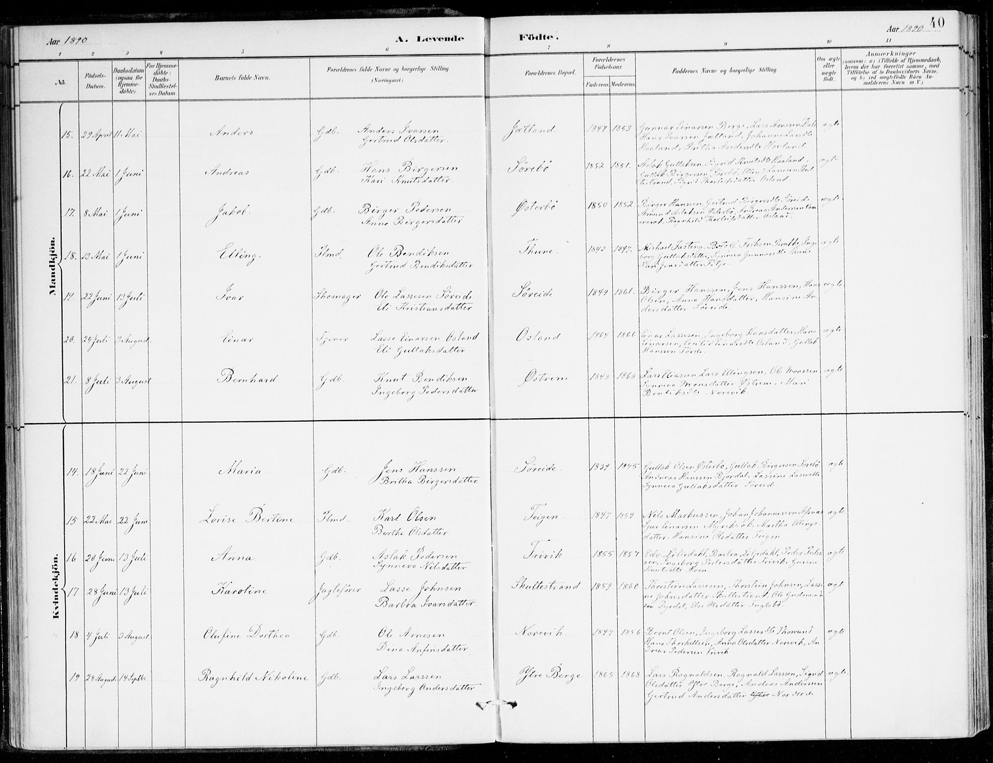 Lavik sokneprestembete, AV/SAB-A-80901: Parish register (official) no. C 1, 1882-1904, p. 40