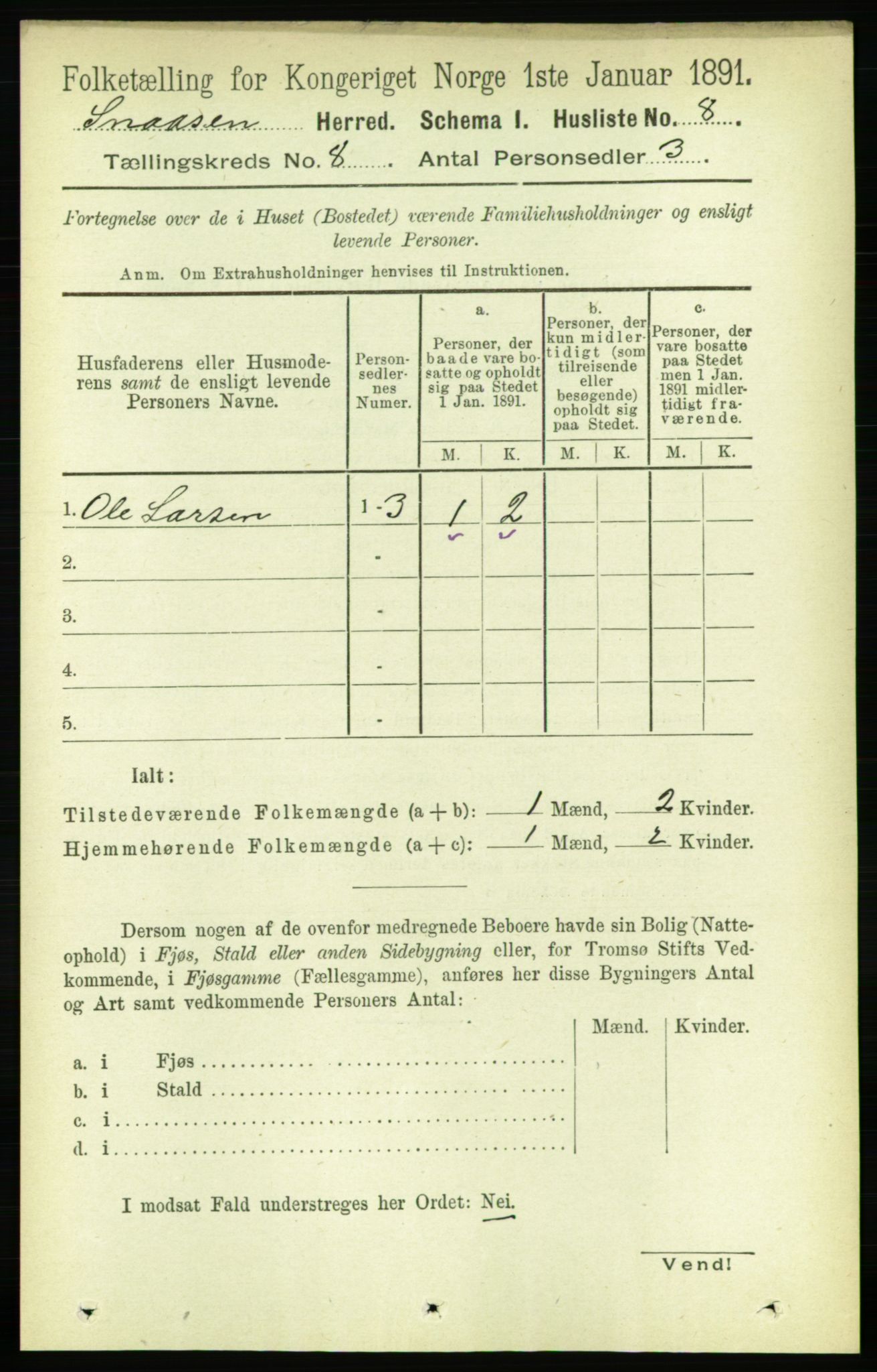 RA, 1891 census for 1736 Snåsa, 1891, p. 2675