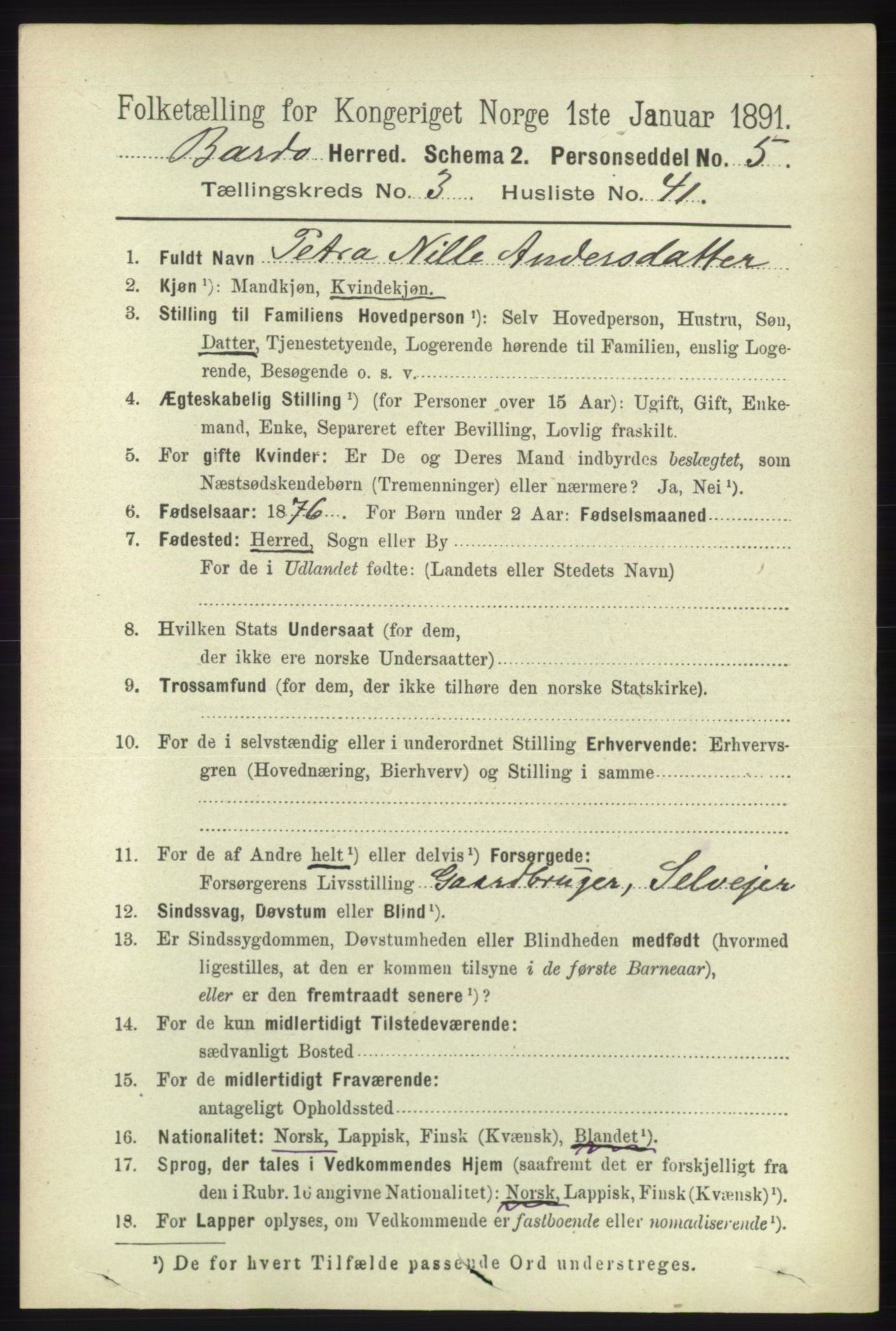 RA, 1891 census for 1922 Bardu, 1891, p. 1270