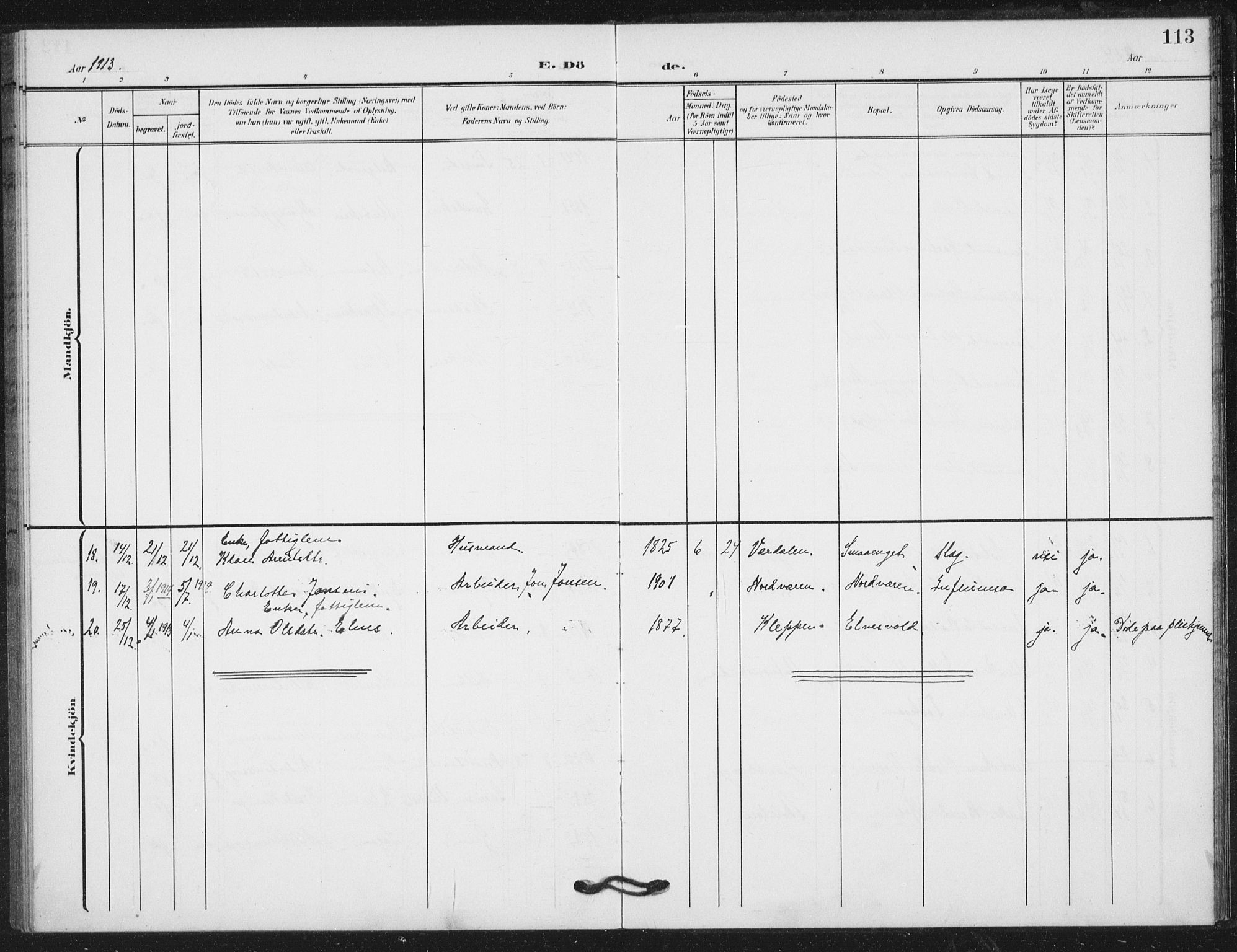 Ministerialprotokoller, klokkerbøker og fødselsregistre - Nord-Trøndelag, SAT/A-1458/724/L0264: Parish register (official) no. 724A02, 1908-1915, p. 113