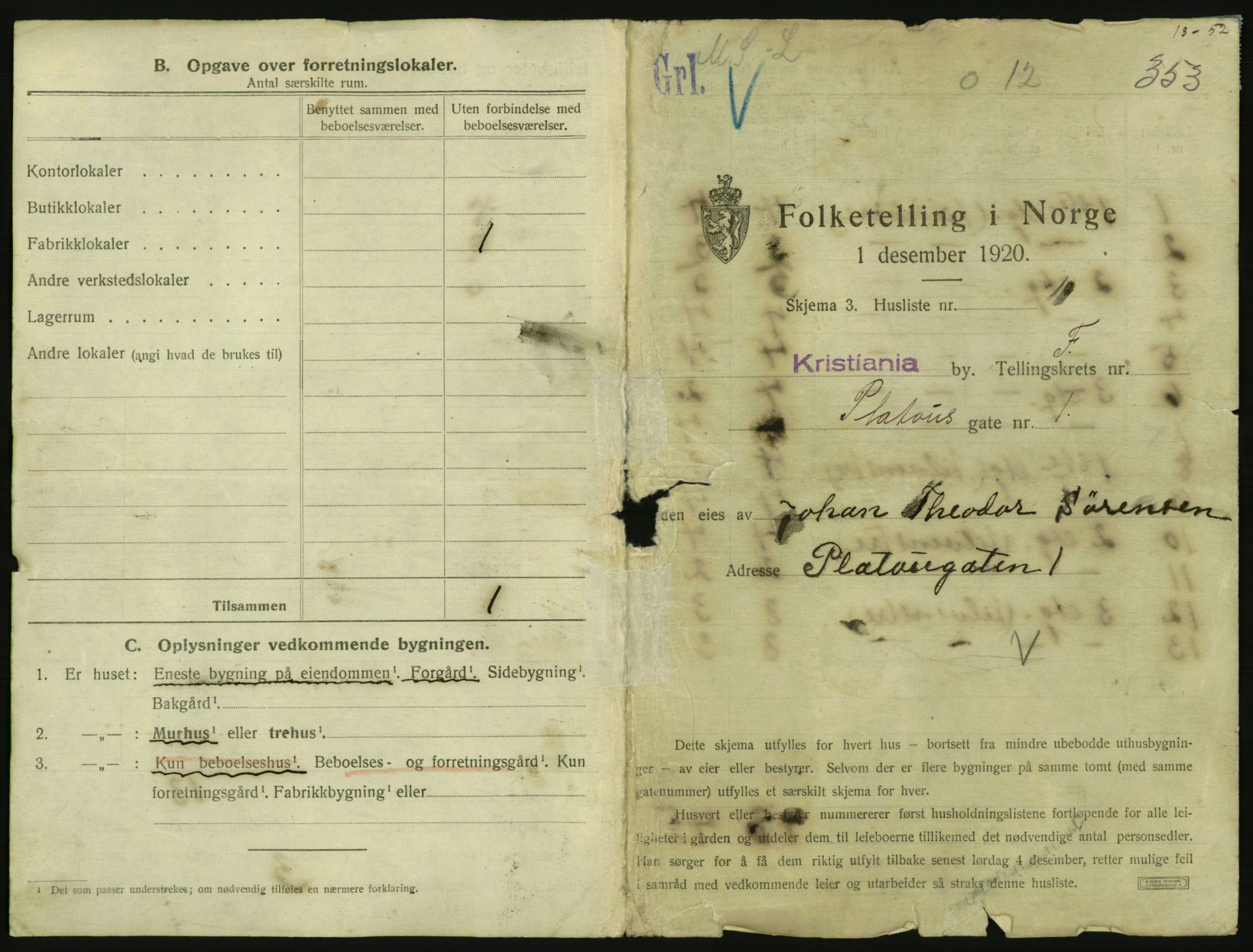 SAO, 1920 census for Kristiania, 1920, p. 81160