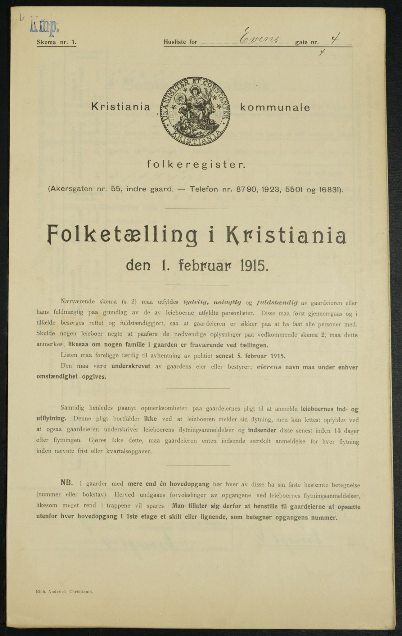 OBA, Municipal Census 1915 for Kristiania, 1915, p. 22454