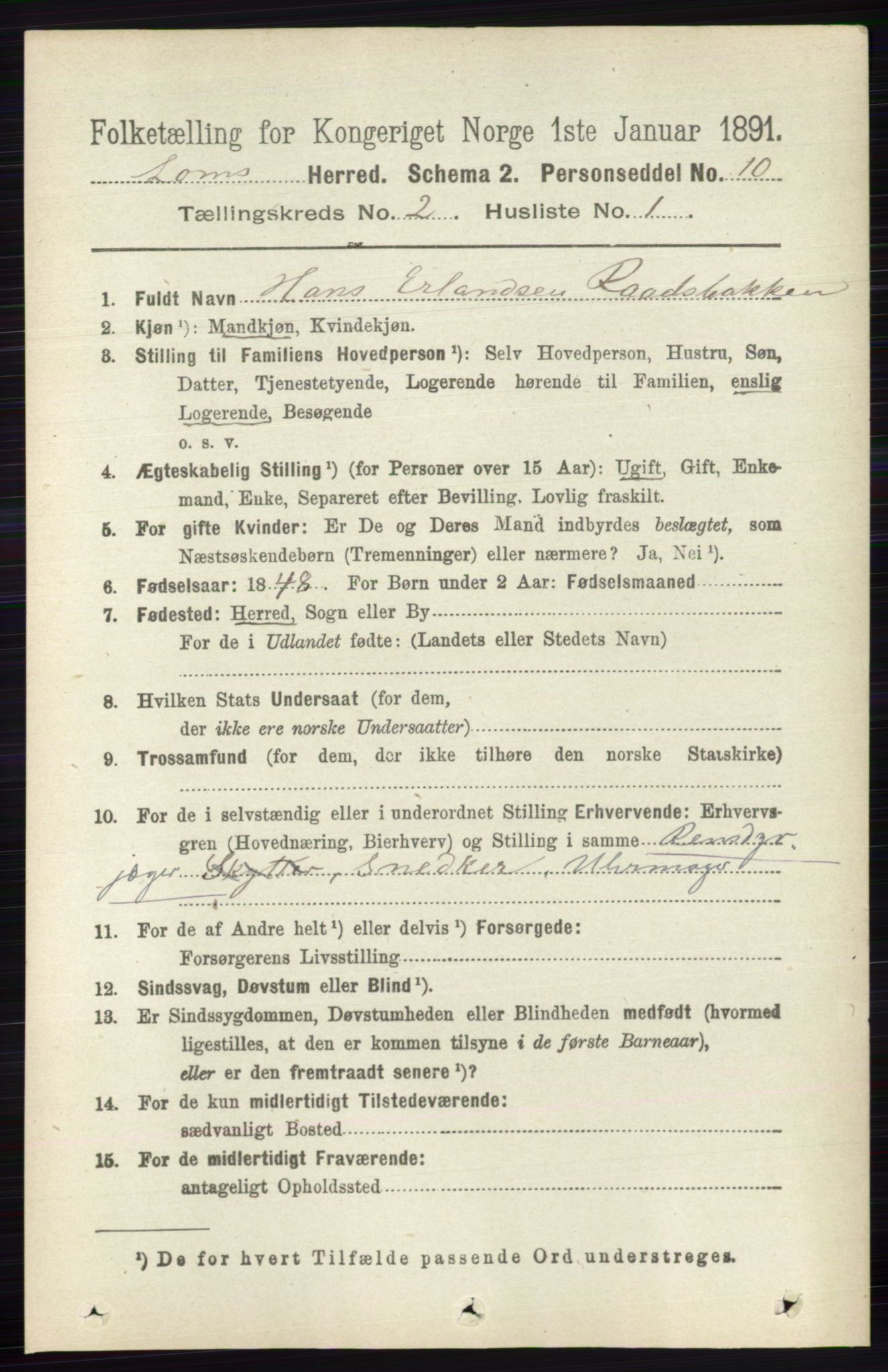 RA, 1891 census for 0514 Lom, 1891, p. 794