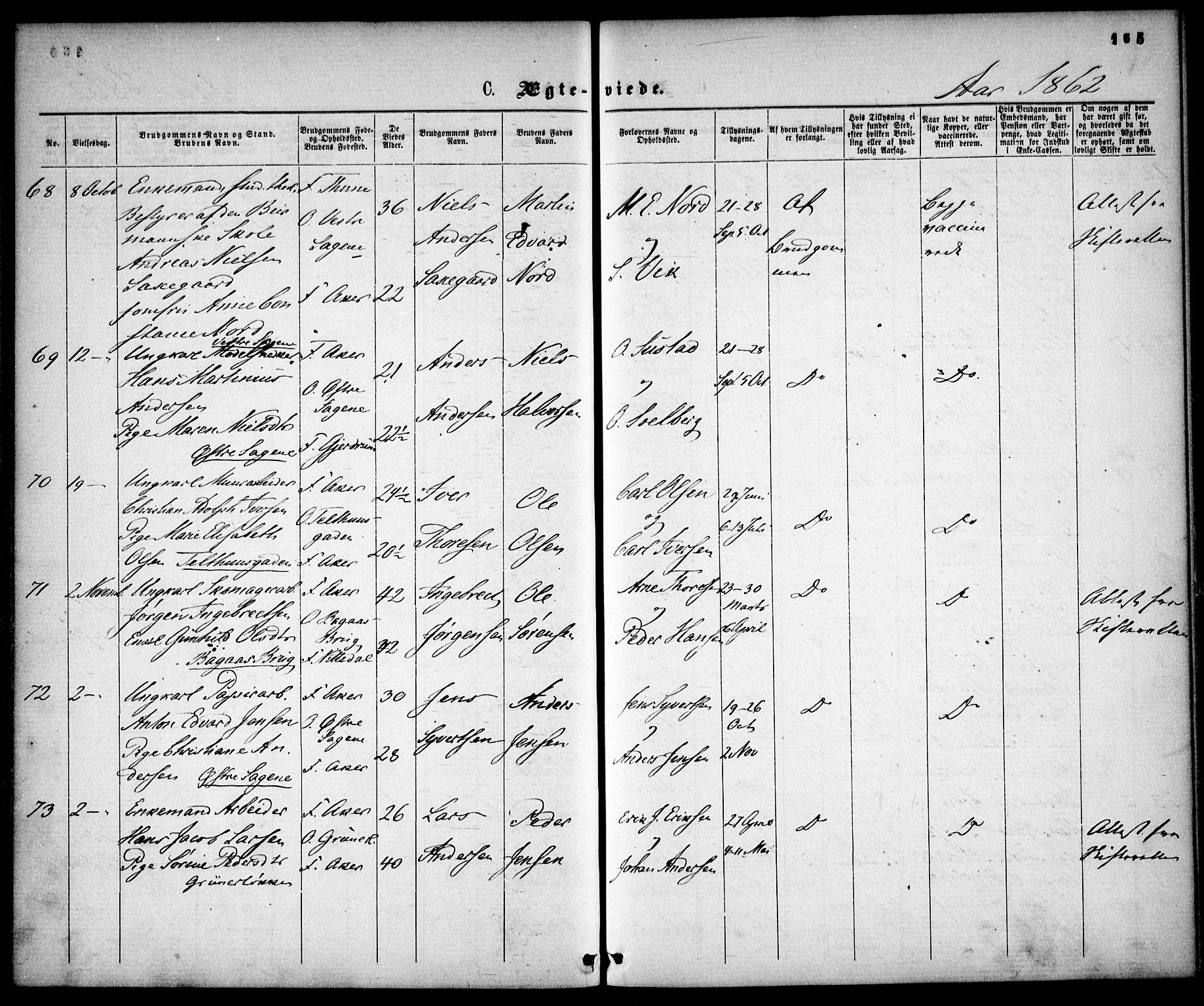 Gamle Aker prestekontor Kirkebøker, SAO/A-10617a/F/L0001: Parish register (official) no. 1, 1861-1865, p. 165