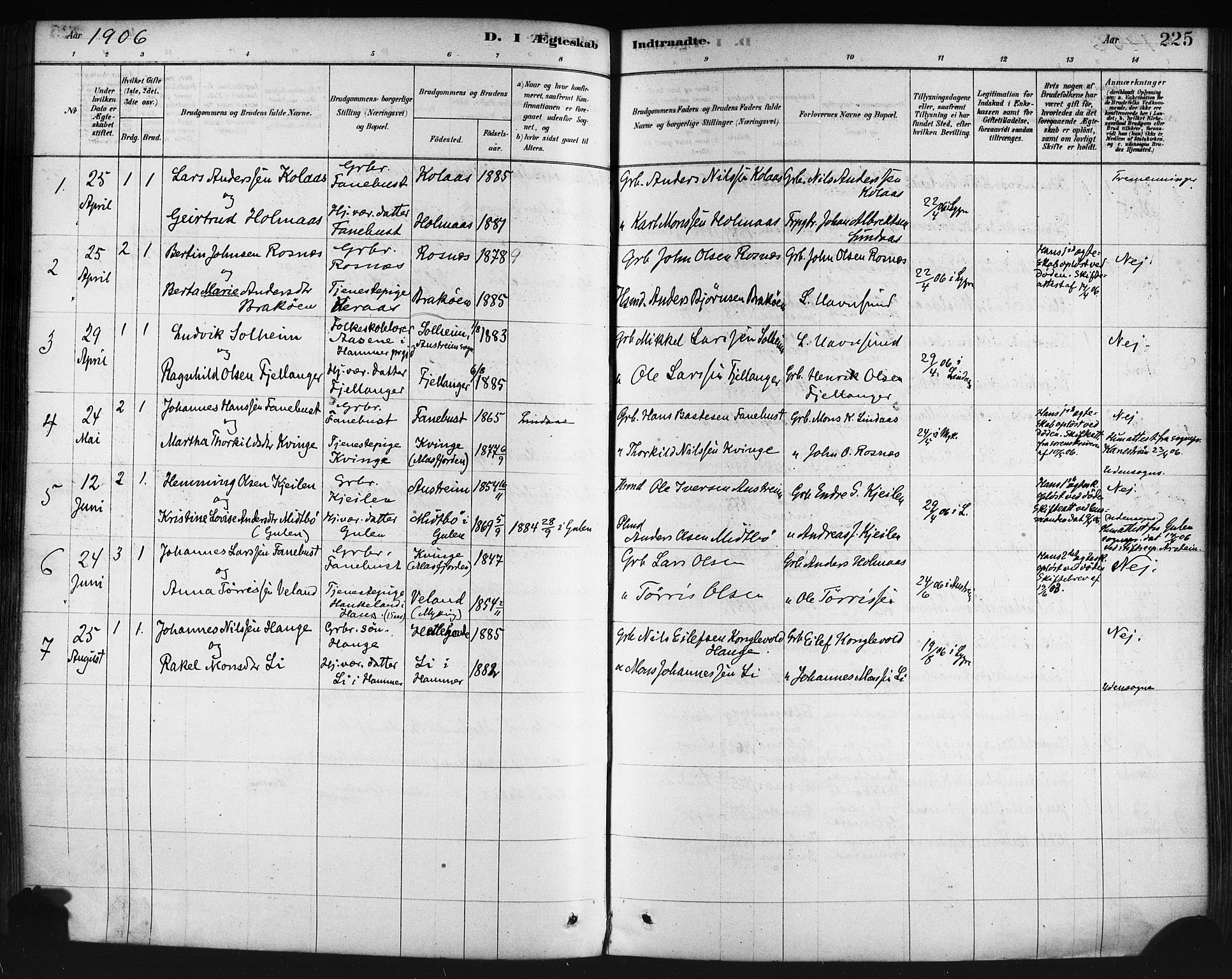 Lindås Sokneprestembete, AV/SAB-A-76701/H/Haa/Haaa/L0019: Parish register (official) no. A 19, 1878-1912, p. 225