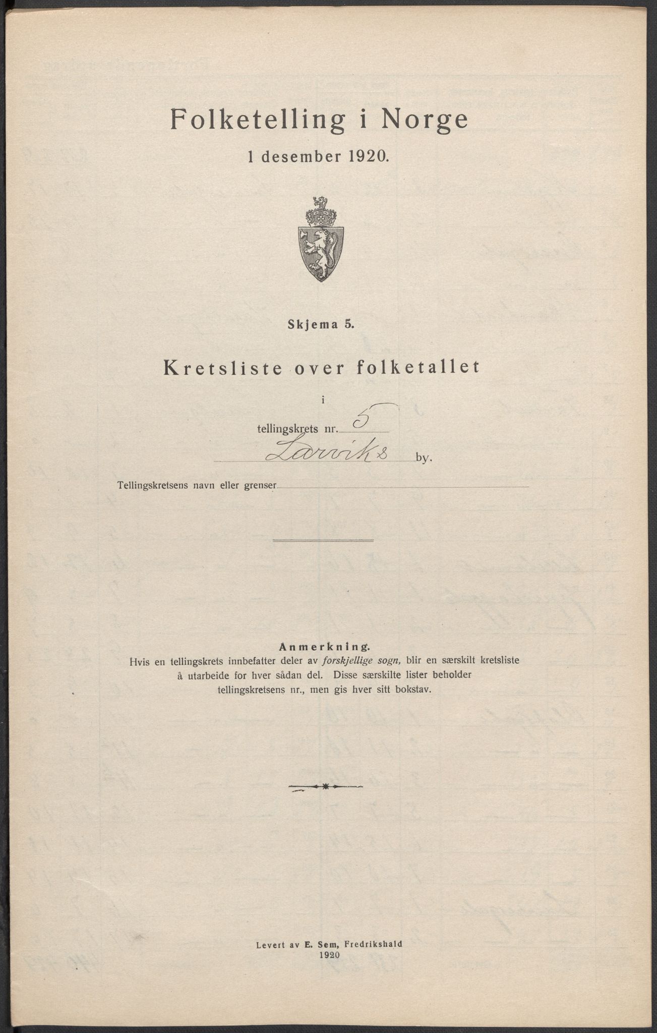 SAKO, 1920 census for Larvik, 1920, p. 26