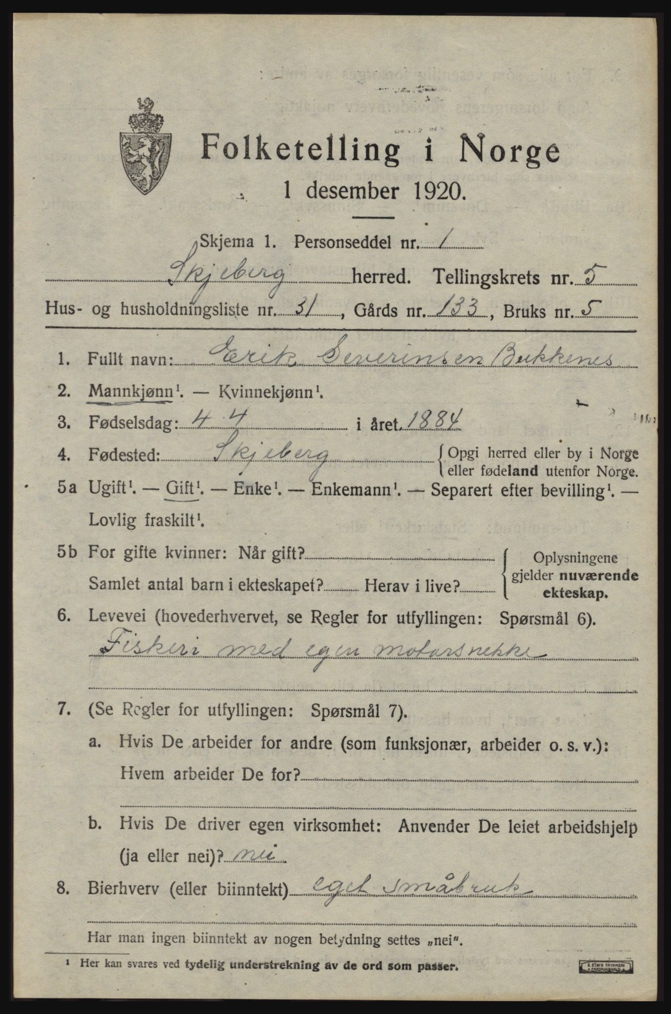 SAO, 1920 census for Skjeberg, 1920, p. 5969