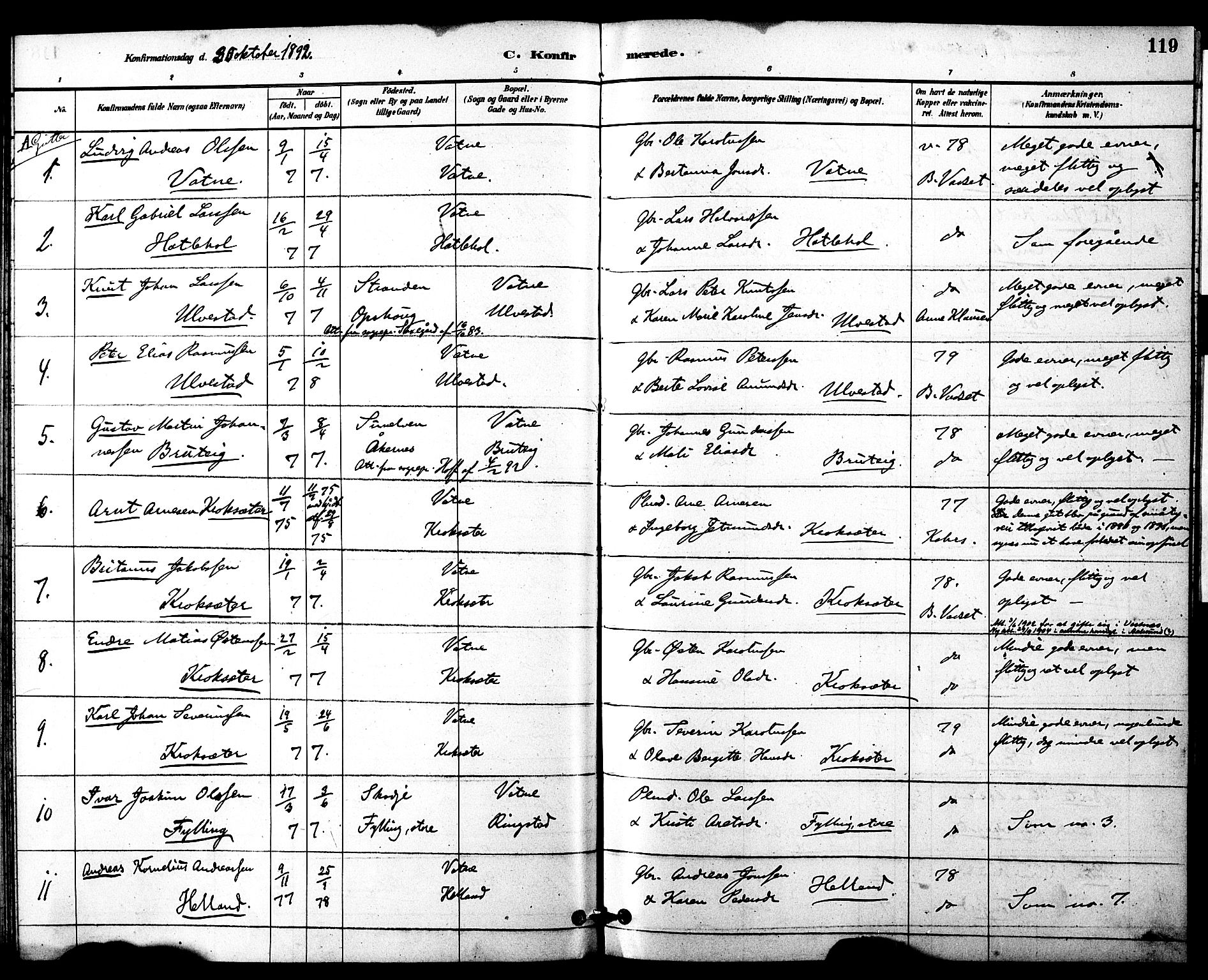 Ministerialprotokoller, klokkerbøker og fødselsregistre - Møre og Romsdal, SAT/A-1454/525/L0374: Parish register (official) no. 525A04, 1880-1899, p. 119