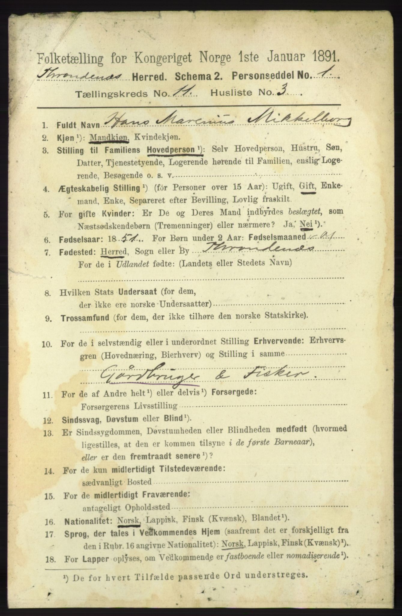 RA, 1891 census for 1914 Trondenes, 1891, p. 8018