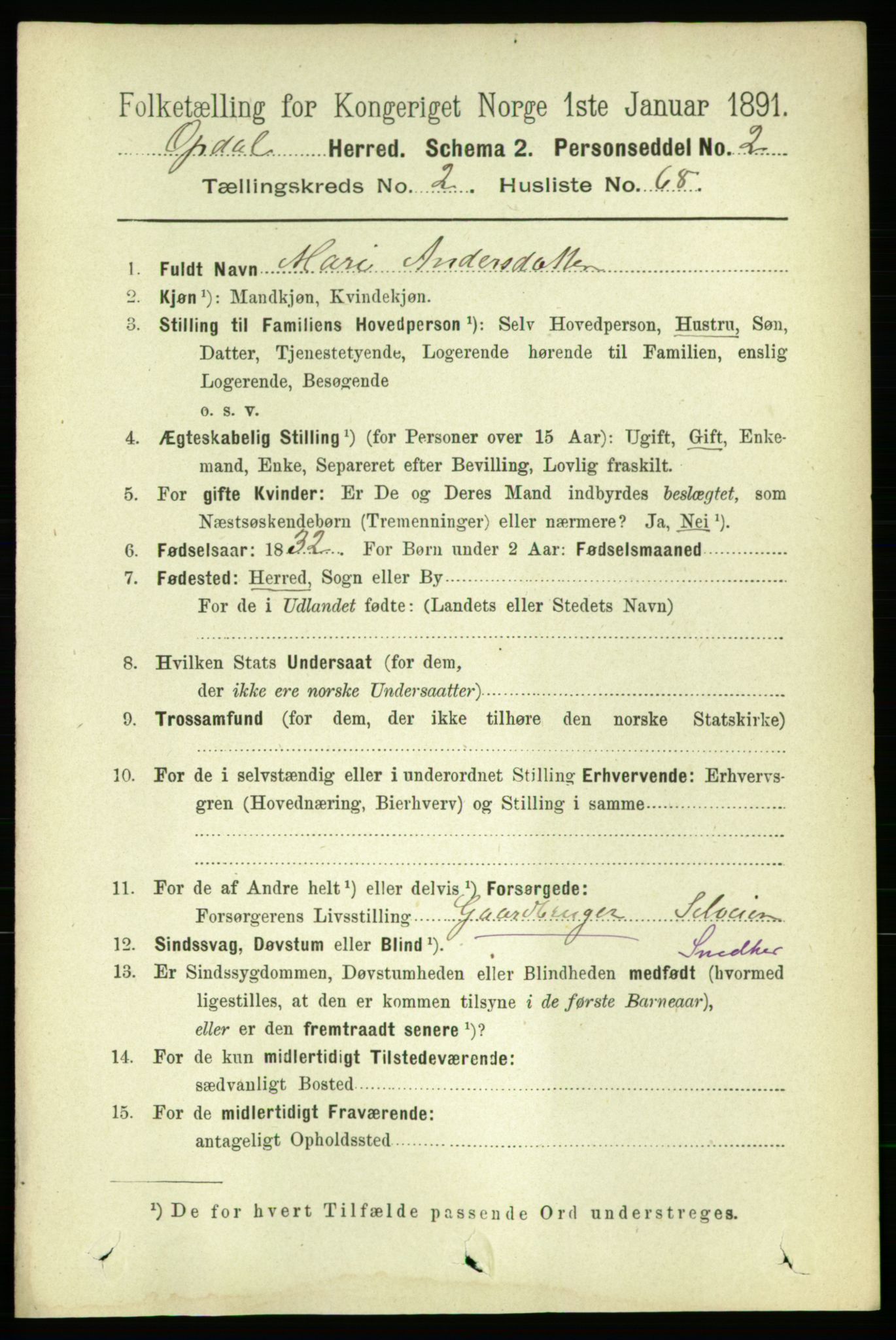 RA, 1891 census for 1634 Oppdal, 1891, p. 1139