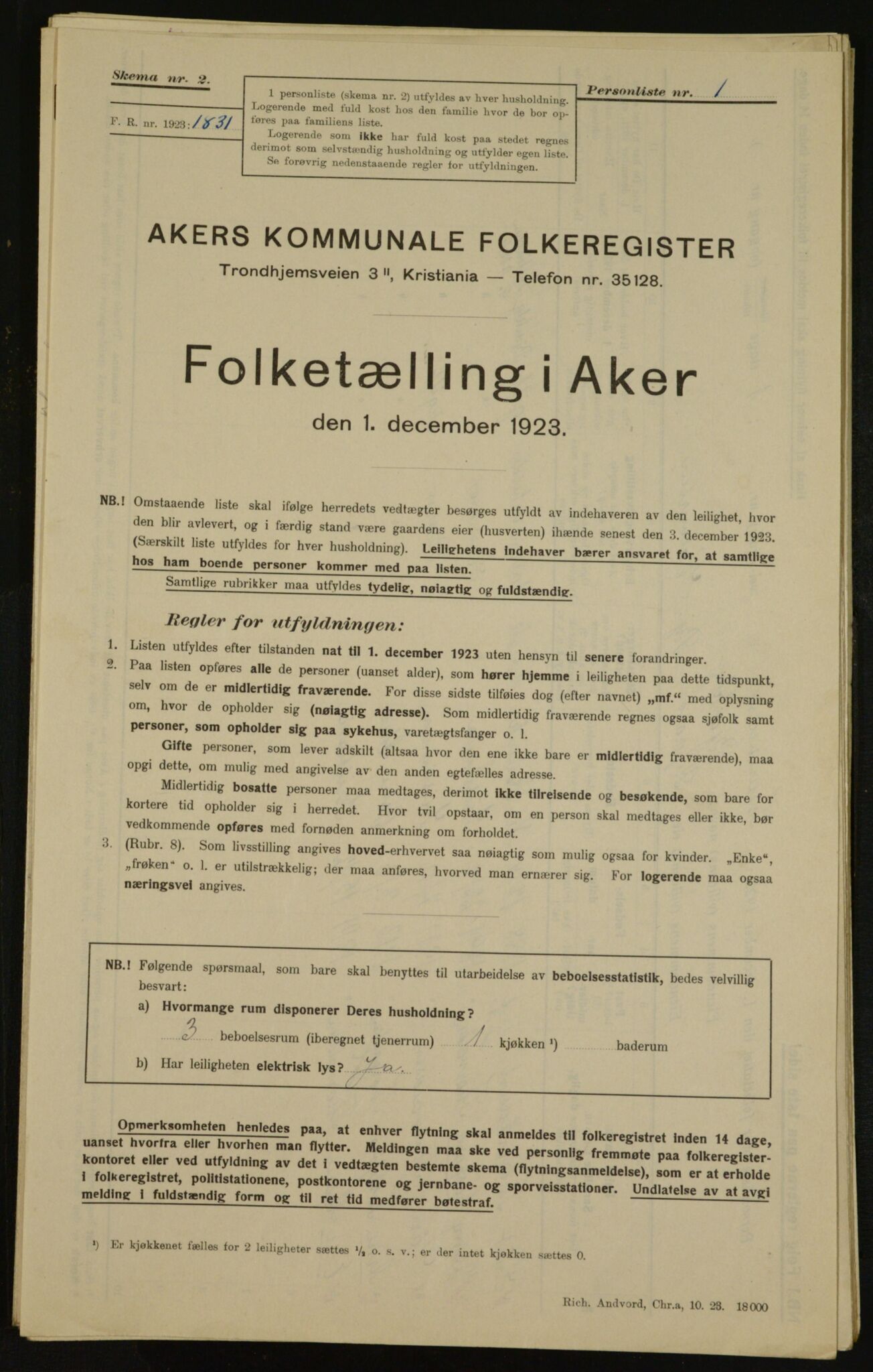 , Municipal Census 1923 for Aker, 1923, p. 34163