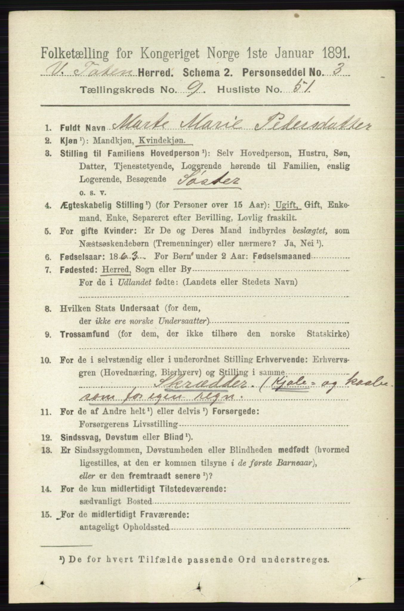 RA, 1891 census for 0529 Vestre Toten, 1891, p. 5882