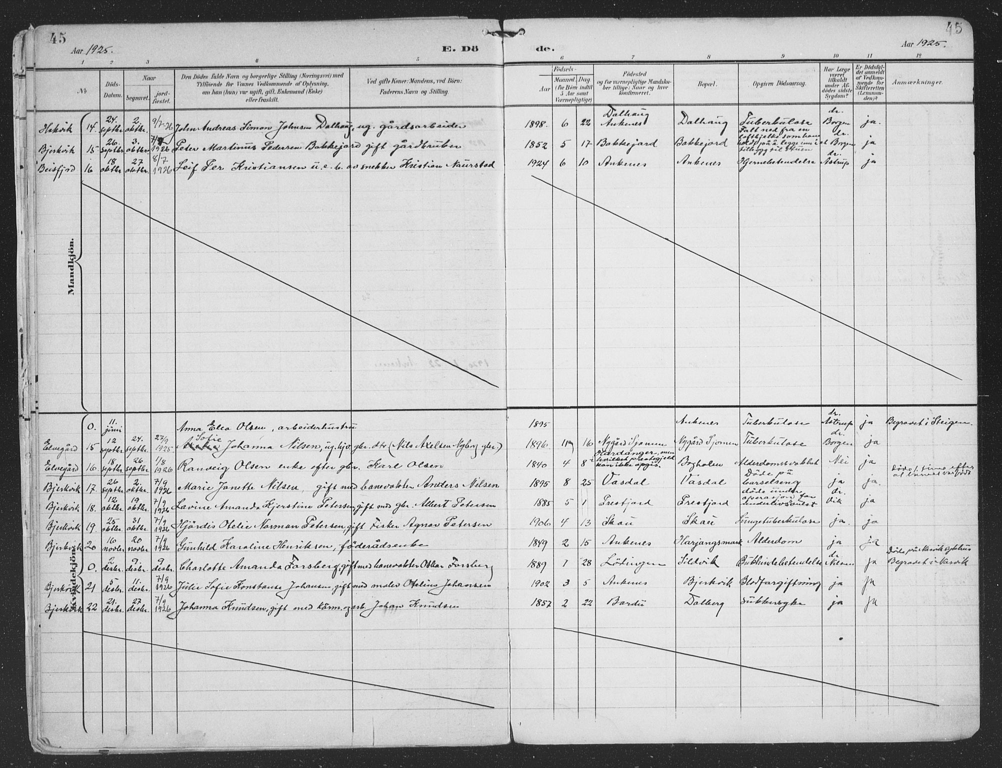 Ministerialprotokoller, klokkerbøker og fødselsregistre - Nordland, SAT/A-1459/866/L0940: Parish register (official) no. 866A03, 1902-1926, p. 45