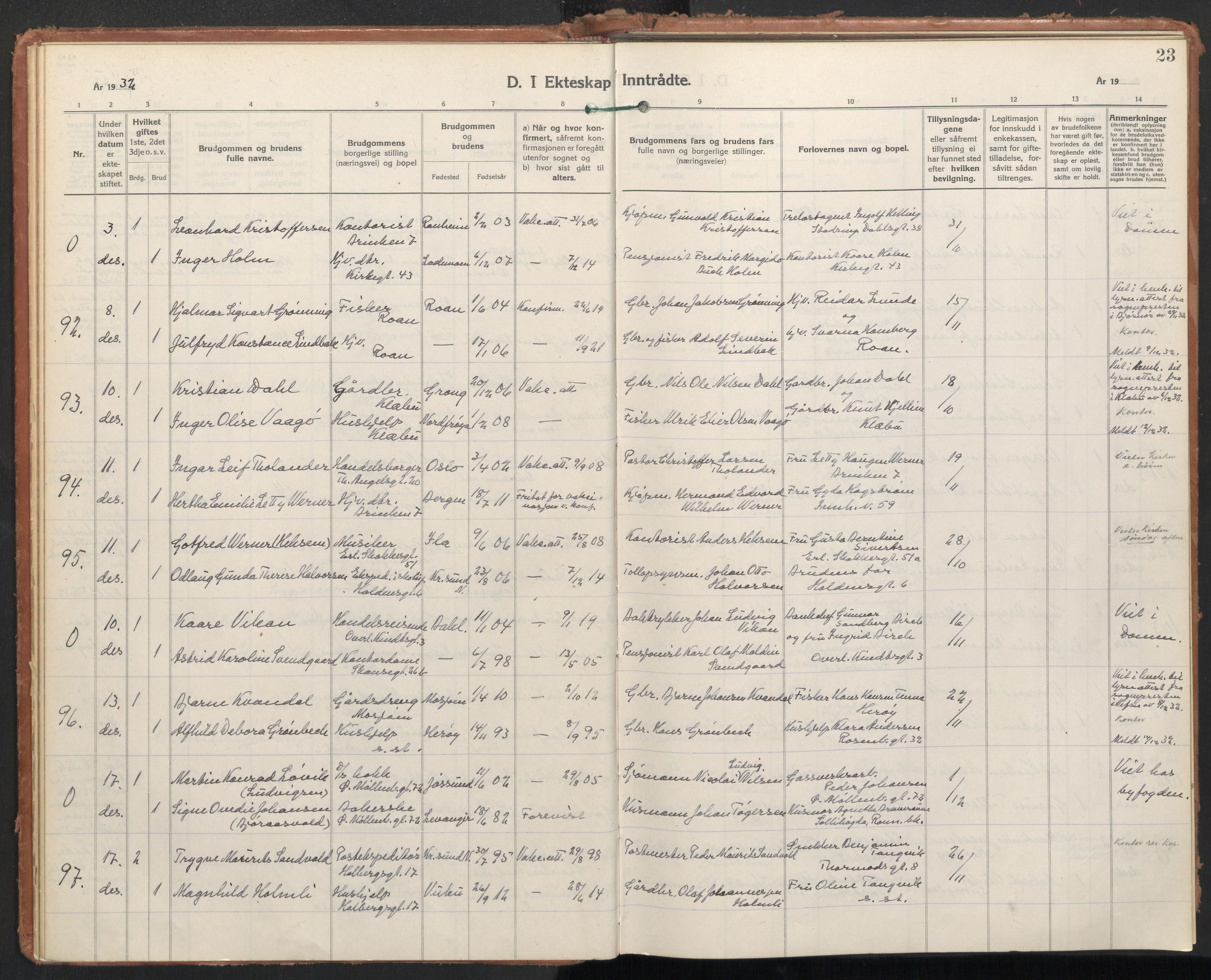 Ministerialprotokoller, klokkerbøker og fødselsregistre - Sør-Trøndelag, AV/SAT-A-1456/604/L0209: Parish register (official) no. 604A29, 1931-1945, p. 23