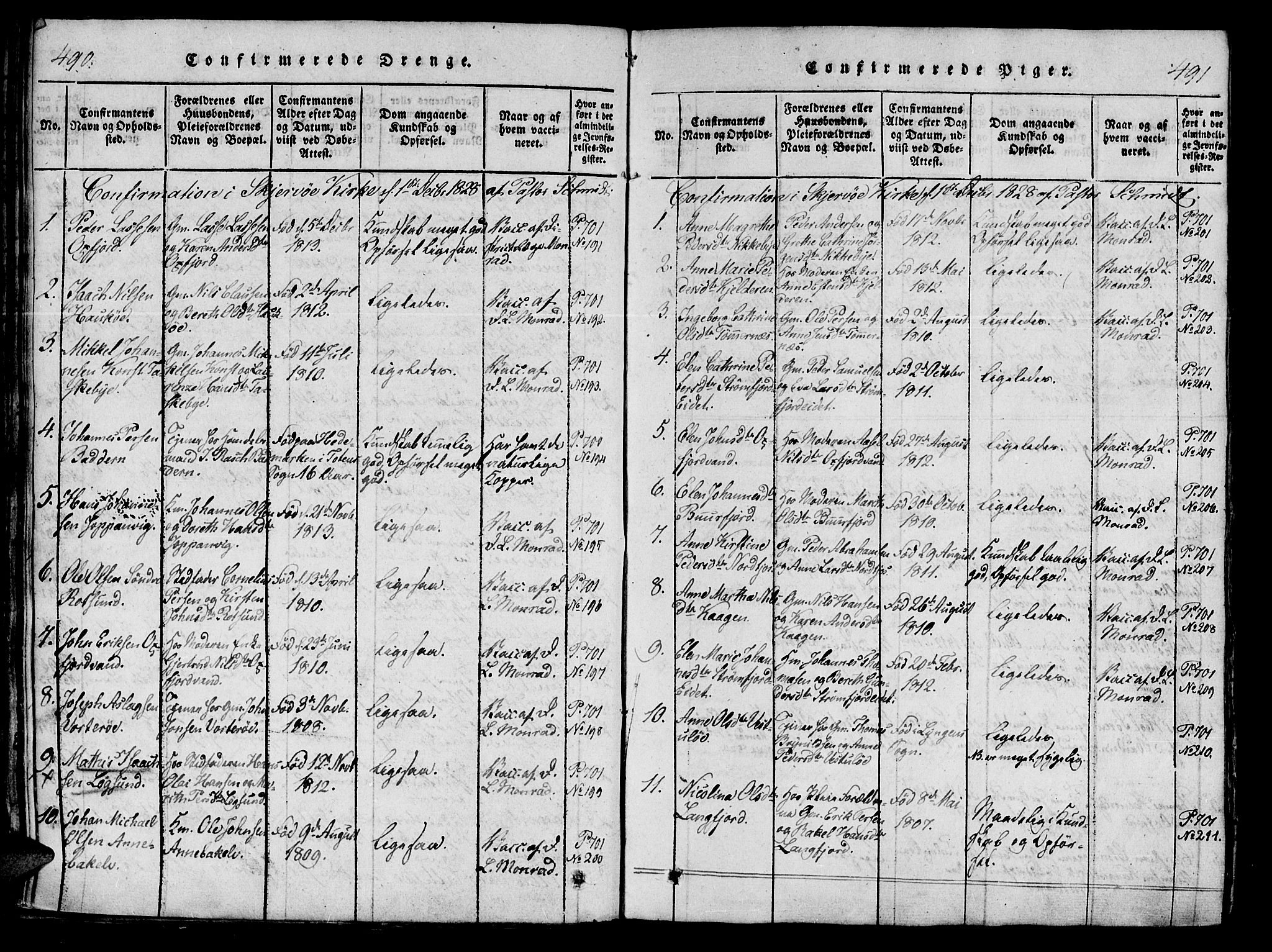 Skjervøy sokneprestkontor, SATØ/S-1300/H/Ha/Haa/L0004kirke: Parish register (official) no. 4, 1820-1838, p. 490-491