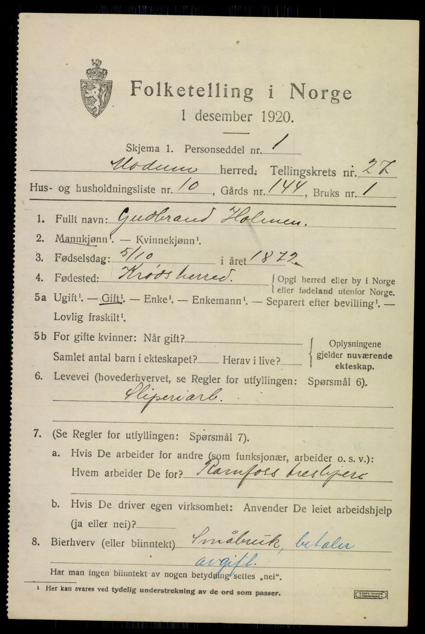 SAKO, 1920 census for Modum, 1920, p. 26041