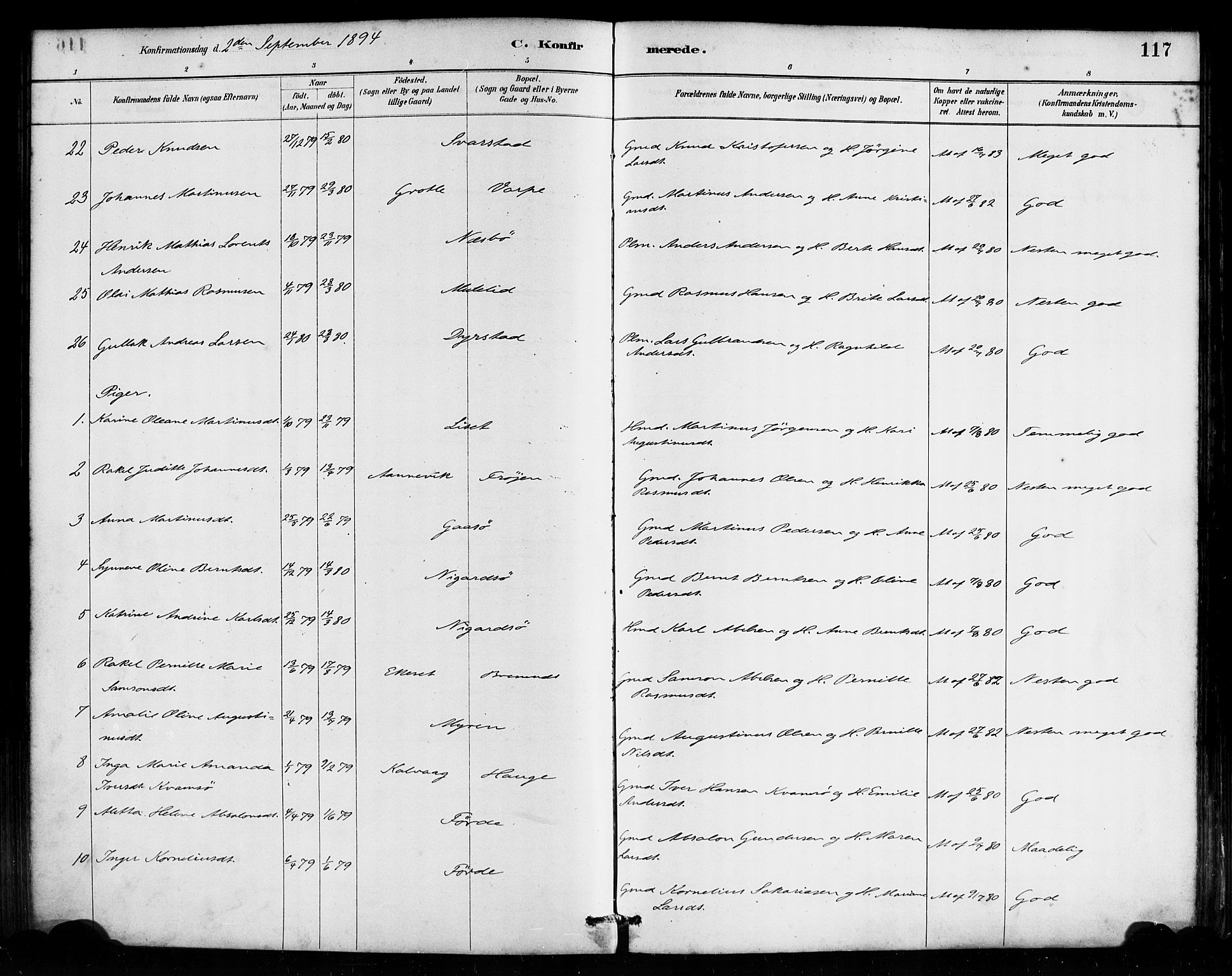 Bremanger sokneprestembete, AV/SAB-A-82201/H/Haa/Haab/L0001: Parish register (official) no. B 1, 1884-1895, p. 117