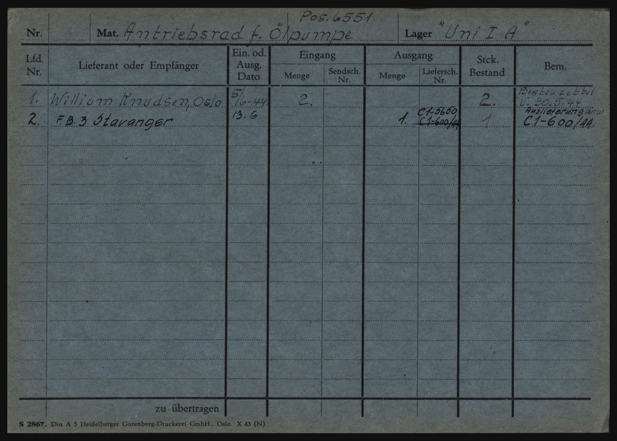 Tyske arkiver, Organisation Todt (OT), Einsatzgruppe Wiking, AV/RA-RAFA-2188/1/O/O12/L0002: Kartotek - Elektromaterial etc A-Z, 1940-1945, p. 16