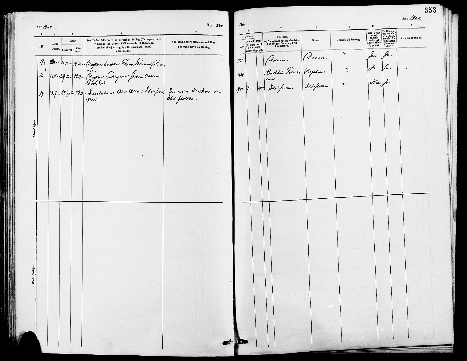 Dovre prestekontor, AV/SAH-PREST-066/H/Ha/Hab/L0002: Parish register (copy) no. 2, 1881-1907, p. 353