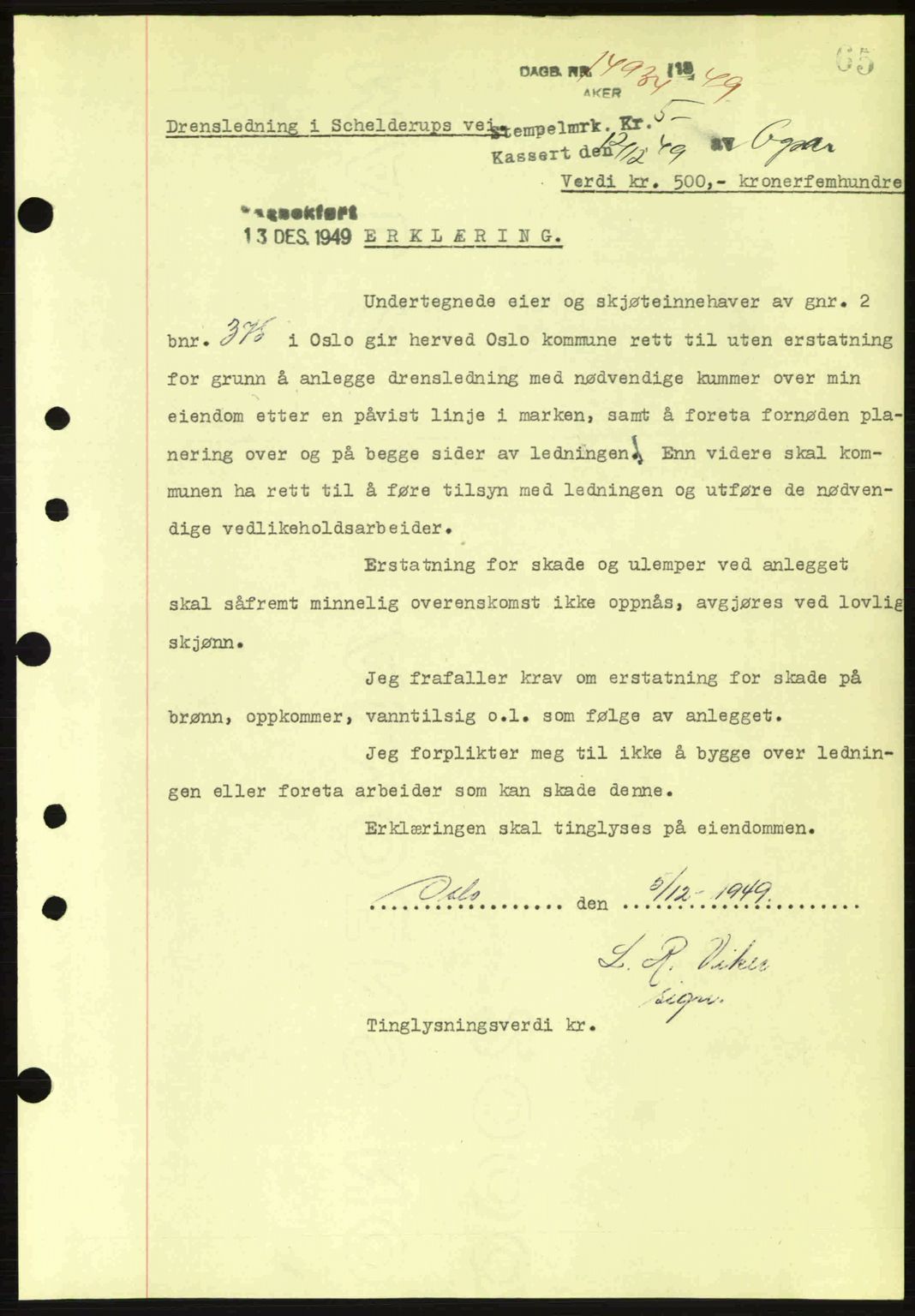 Oslo byskriverembete, AV/SAO-A-10227/G/Gb/Gbd/Gbda/L0017: Mortgage book no. A215, 1949-1950, Diary no: : 14934/1949