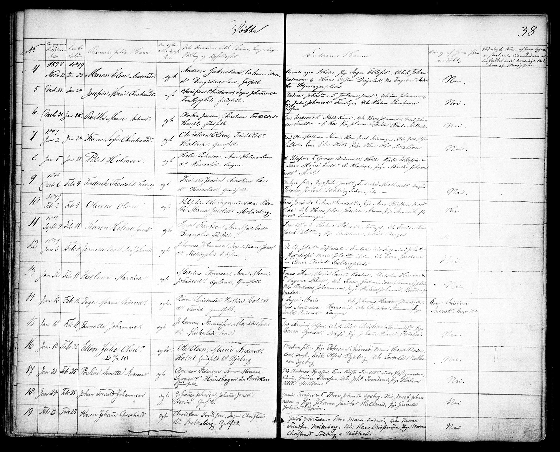 Spydeberg prestekontor Kirkebøker, AV/SAO-A-10924/F/Fa/L0005: Parish register (official) no. I 5, 1842-1862, p. 38