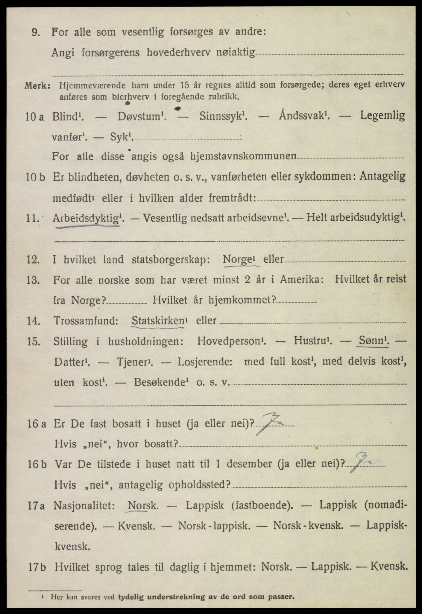 SAT, 1920 census for Overhalla, 1920, p. 4909