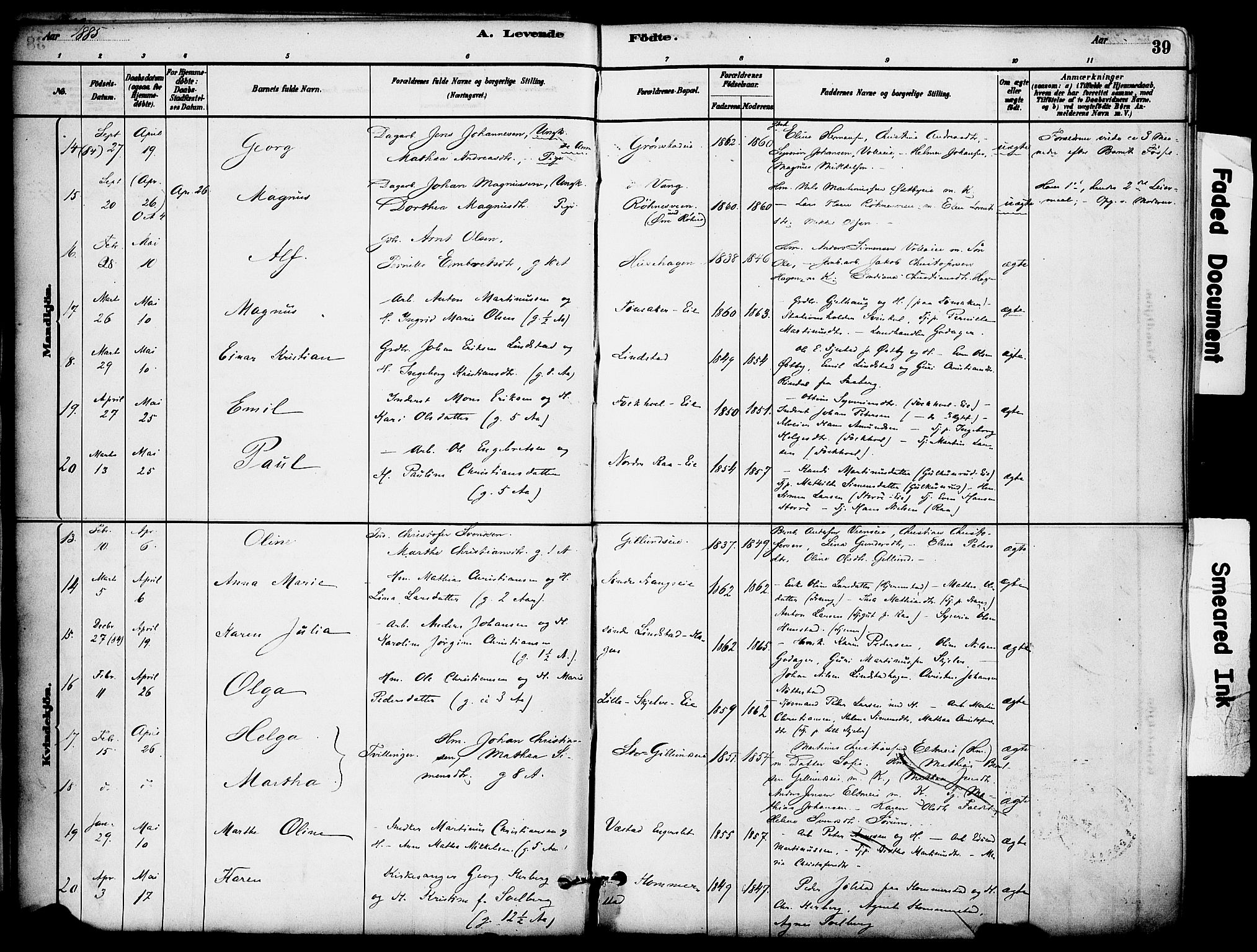 Stange prestekontor, AV/SAH-PREST-002/K/L0017: Parish register (official) no. 17, 1880-1893, p. 39