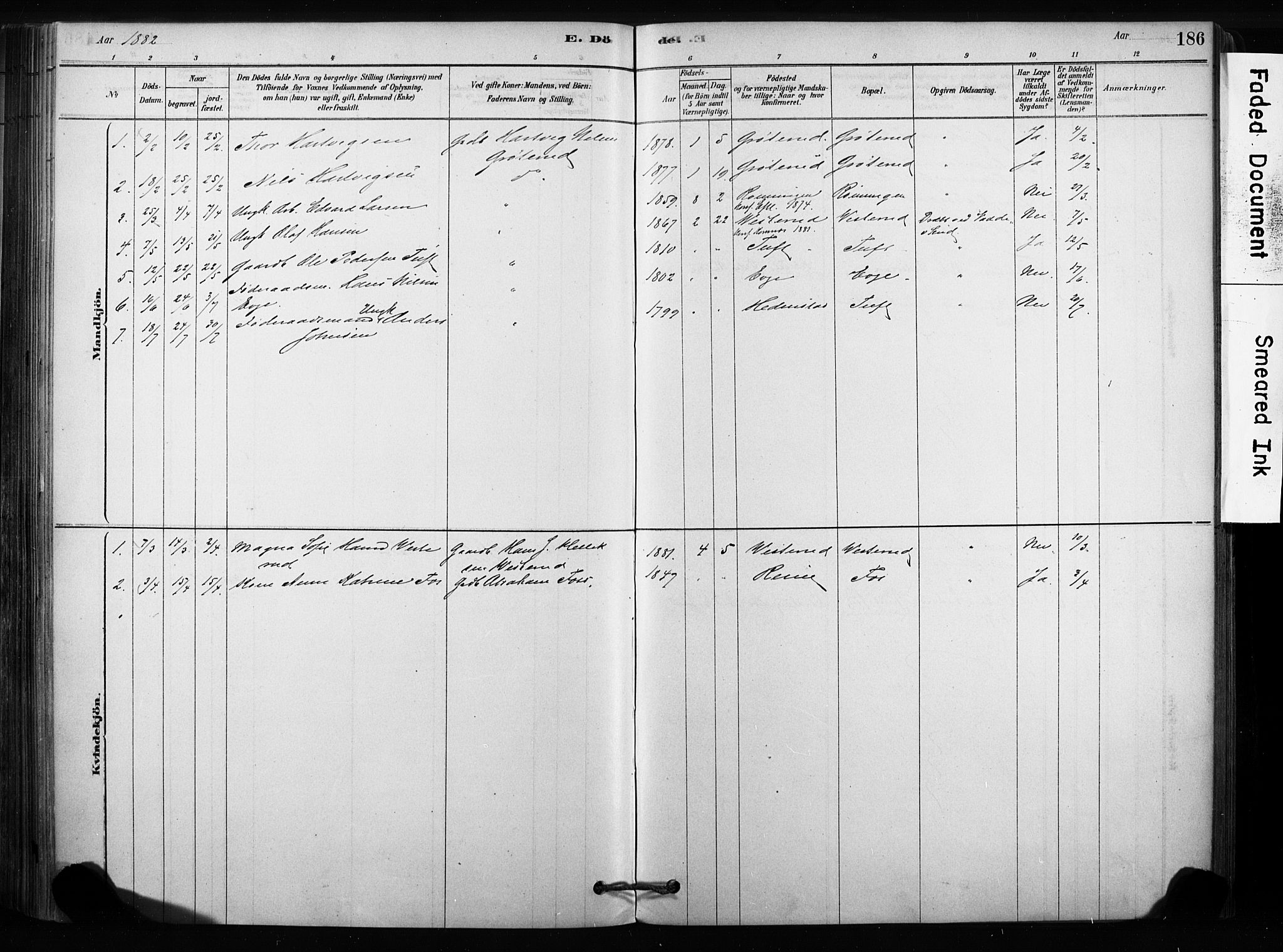 Sandsvær kirkebøker, SAKO/A-244/F/Fc/L0001: Parish register (official) no. III 1, 1878-1923, p. 186