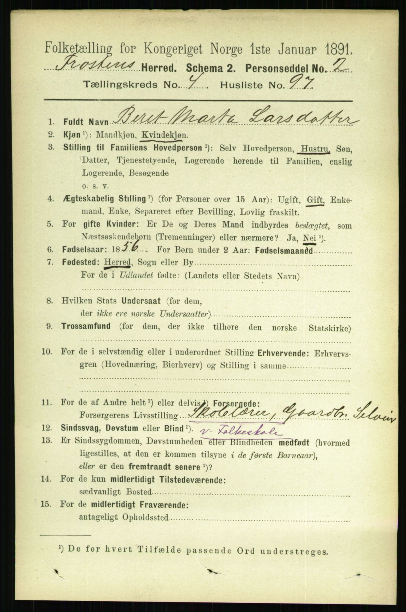 RA, 1891 census for 1717 Frosta, 1891, p. 3231