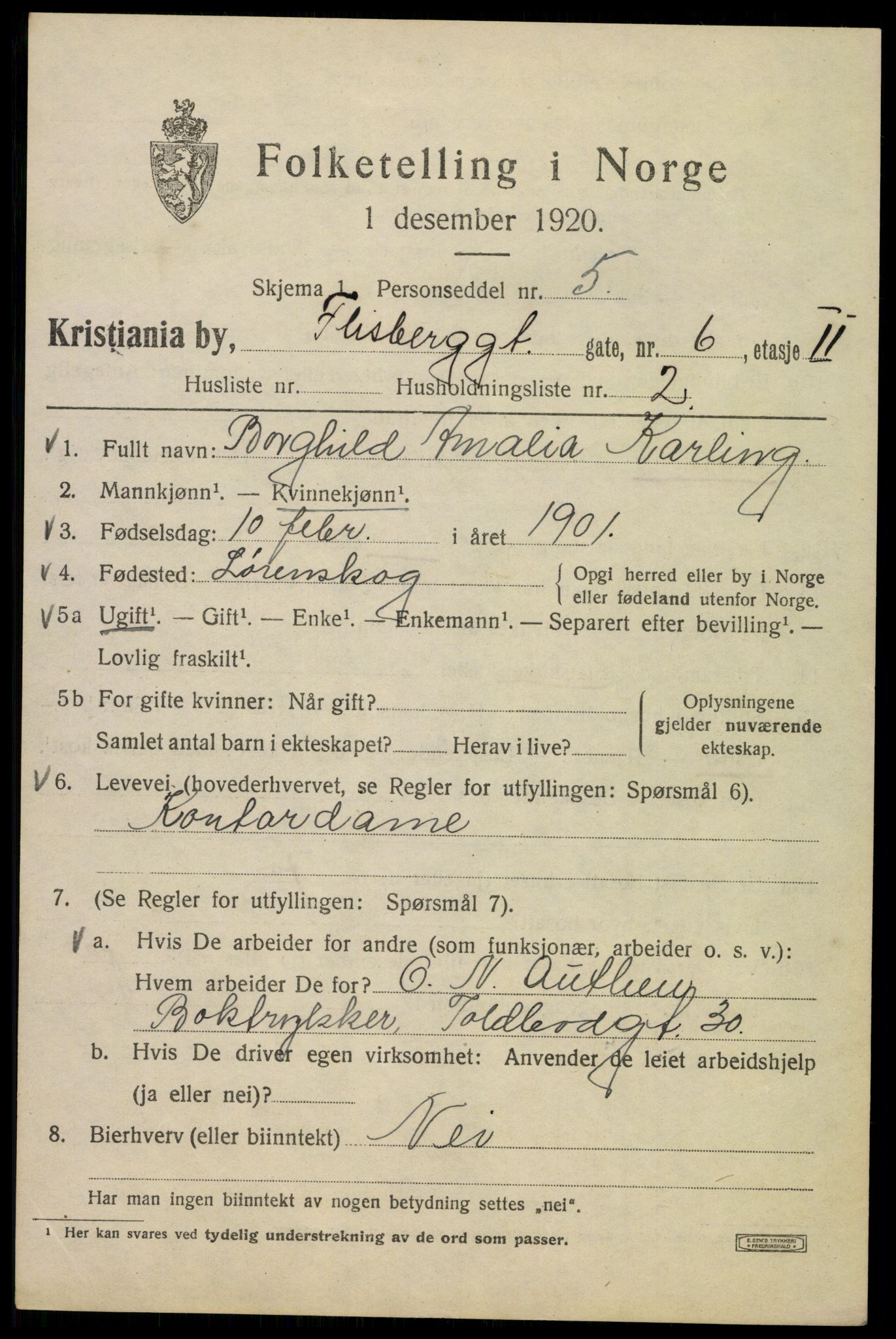 SAO, 1920 census for Kristiania, 1920, p. 230039