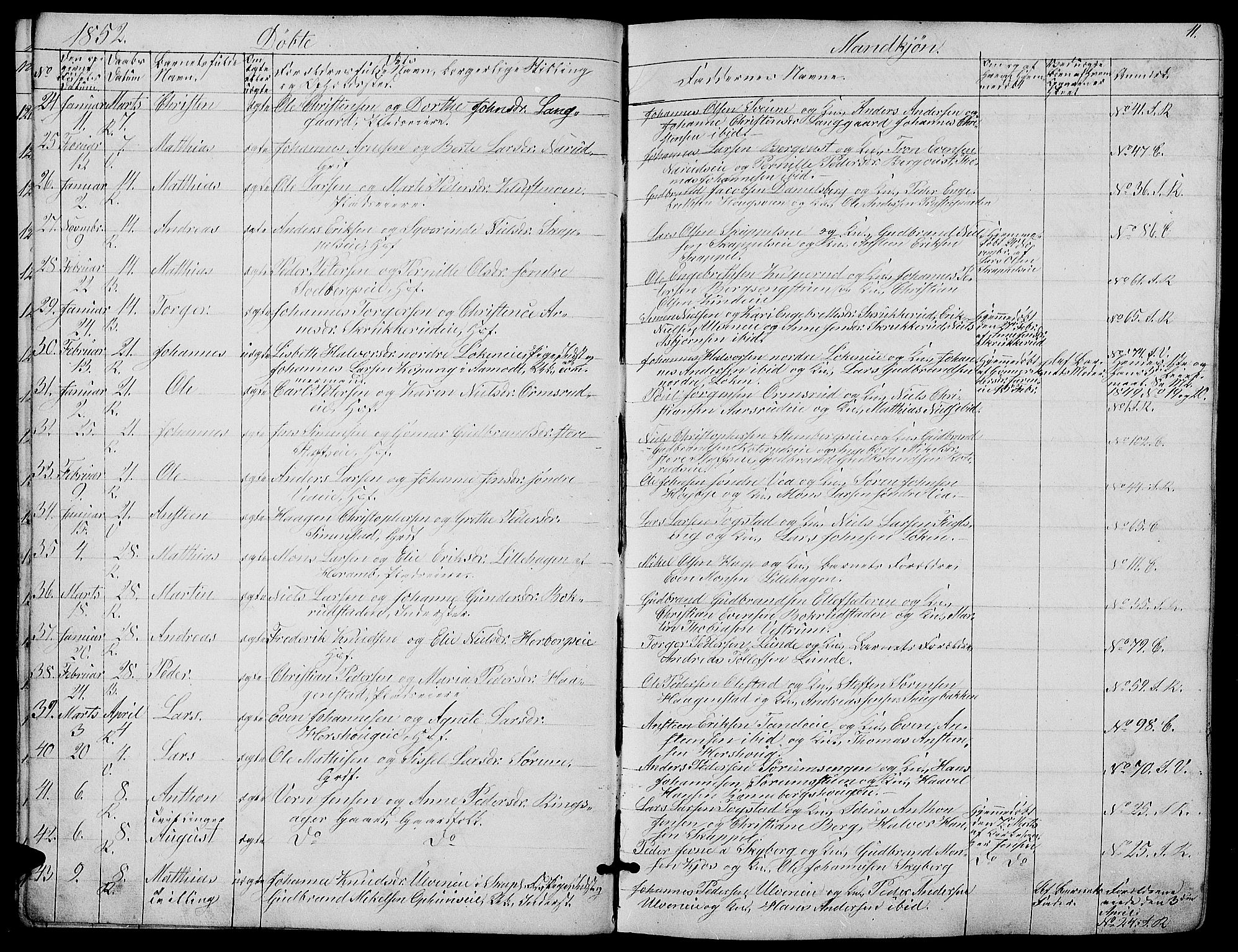 Ringsaker prestekontor, AV/SAH-PREST-014/L/La/L0006: Parish register (copy) no. 6, 1851-1860, p. 11