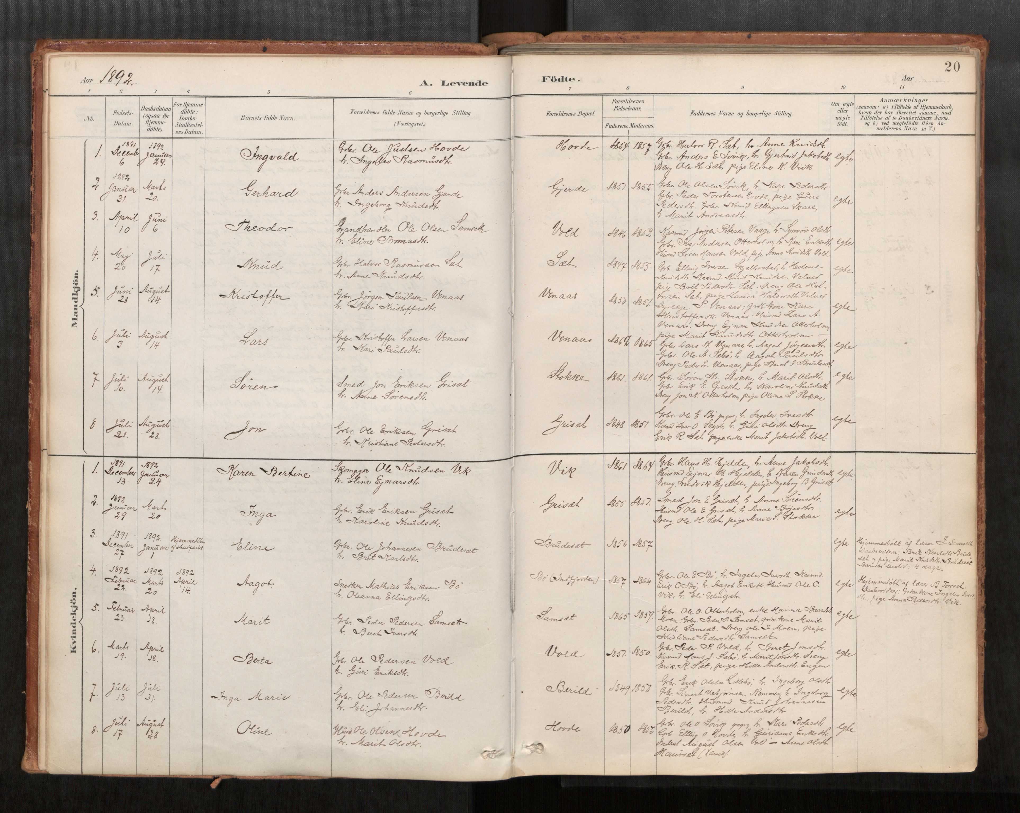 Ministerialprotokoller, klokkerbøker og fødselsregistre - Møre og Romsdal, AV/SAT-A-1454/543/L0568: Parish register (official) no. 543A03, 1885-1915, p. 20