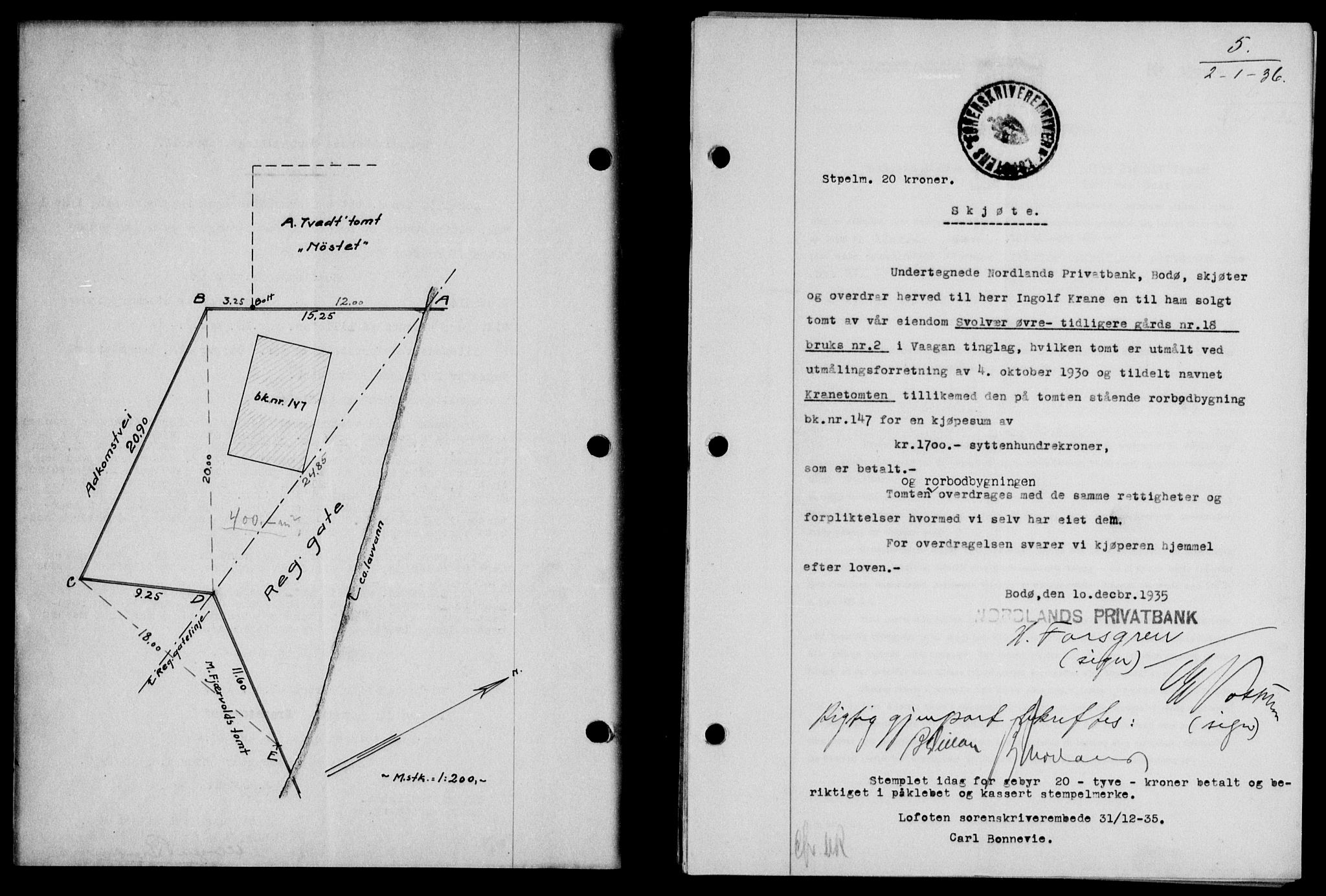 Lofoten sorenskriveri, SAT/A-0017/1/2/2C/L0033b: Mortgage book no. 33b, 1936-1936, Diary no: : 5/1936
