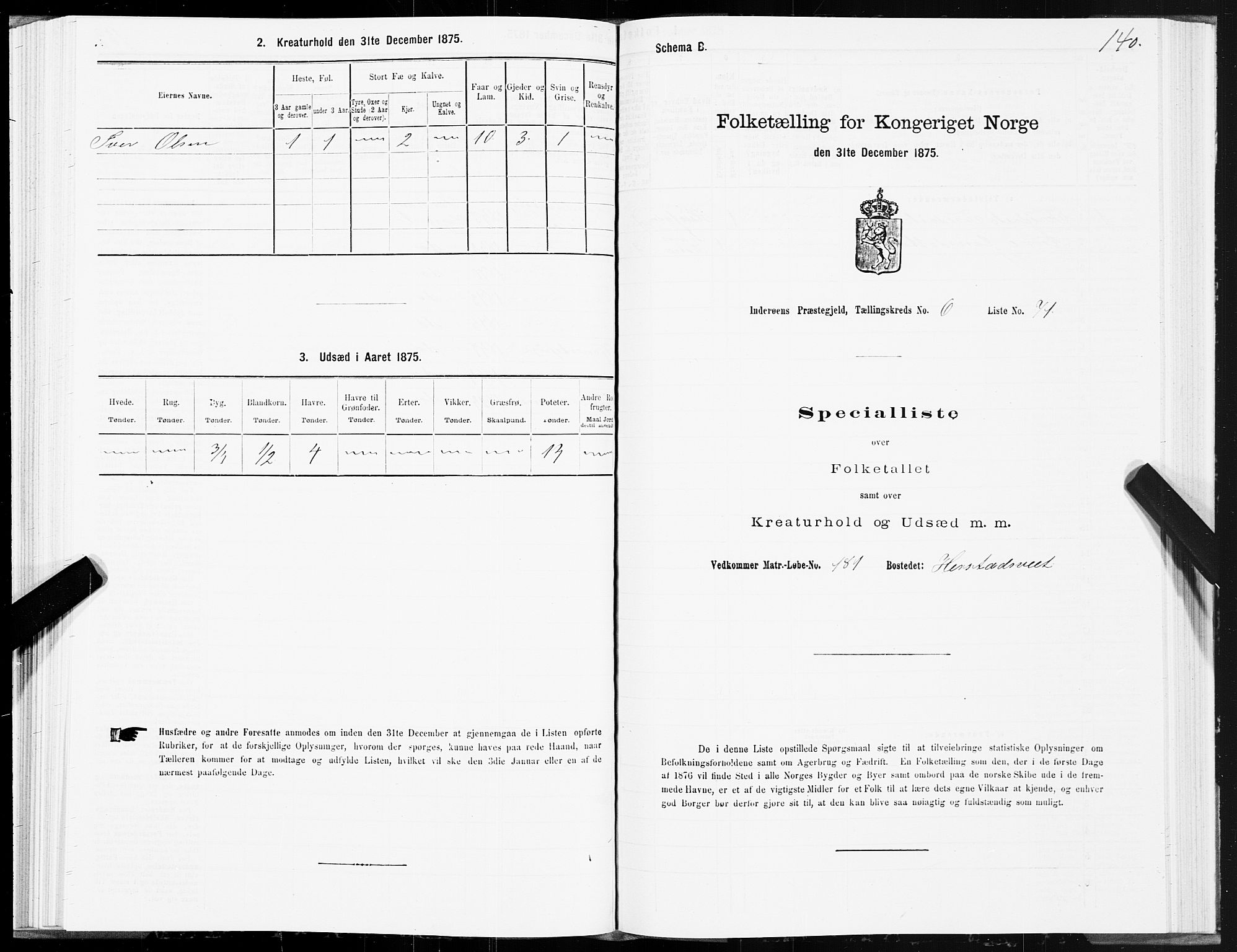 SAT, 1875 census for 1729P Inderøy, 1875, p. 4140