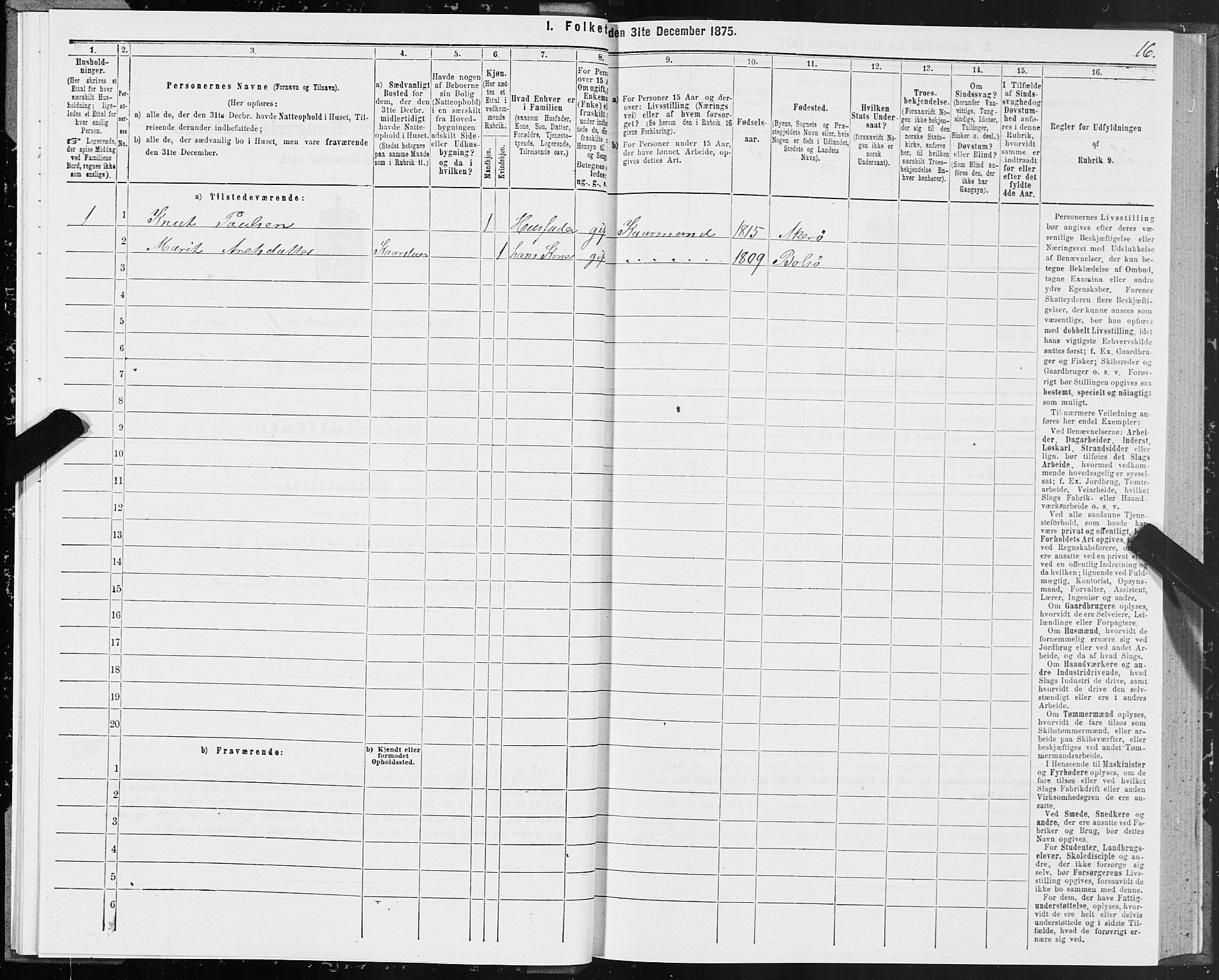 SAT, 1875 census for 1544P Bolsøy, 1875, p. 1016