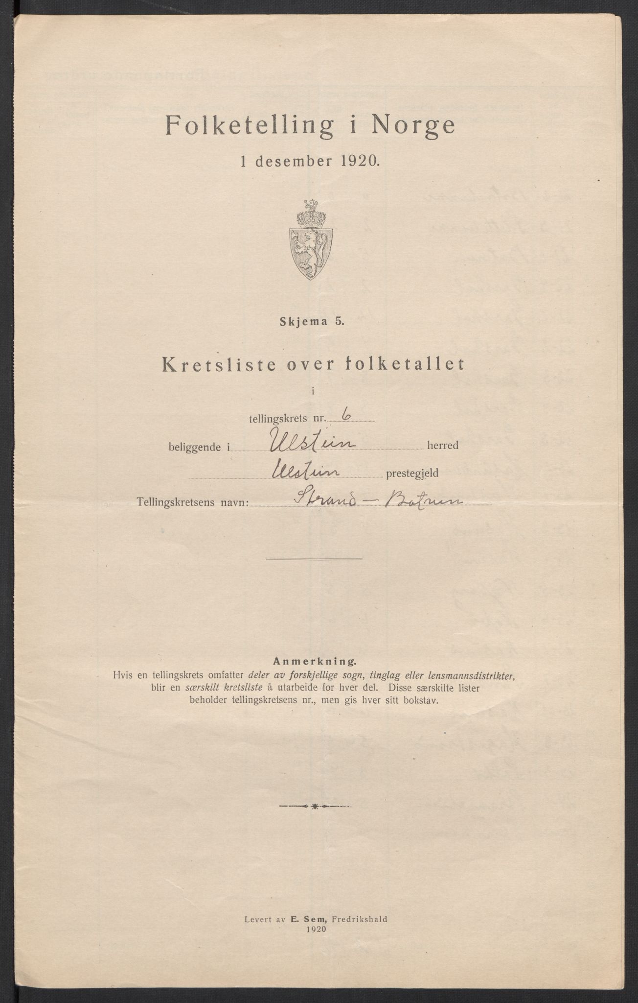 SAT, 1920 census for Ulstein, 1920, p. 29