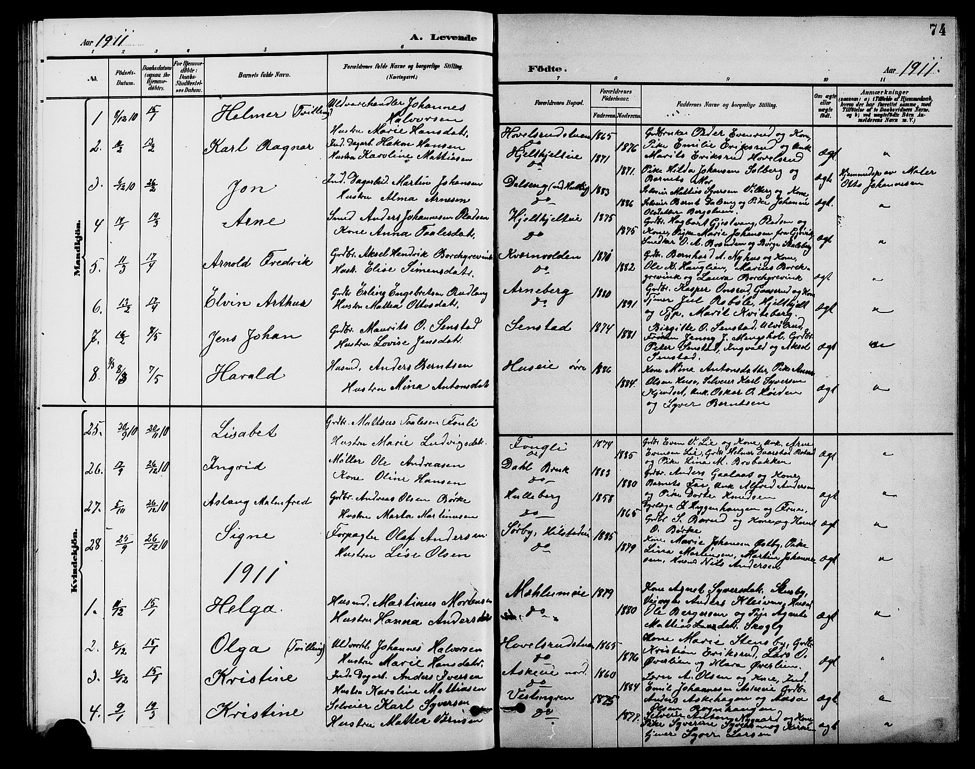 Nes prestekontor, Hedmark, AV/SAH-PREST-020/L/La/L0007: Parish register (copy) no. 7, 1892-1912, p. 74