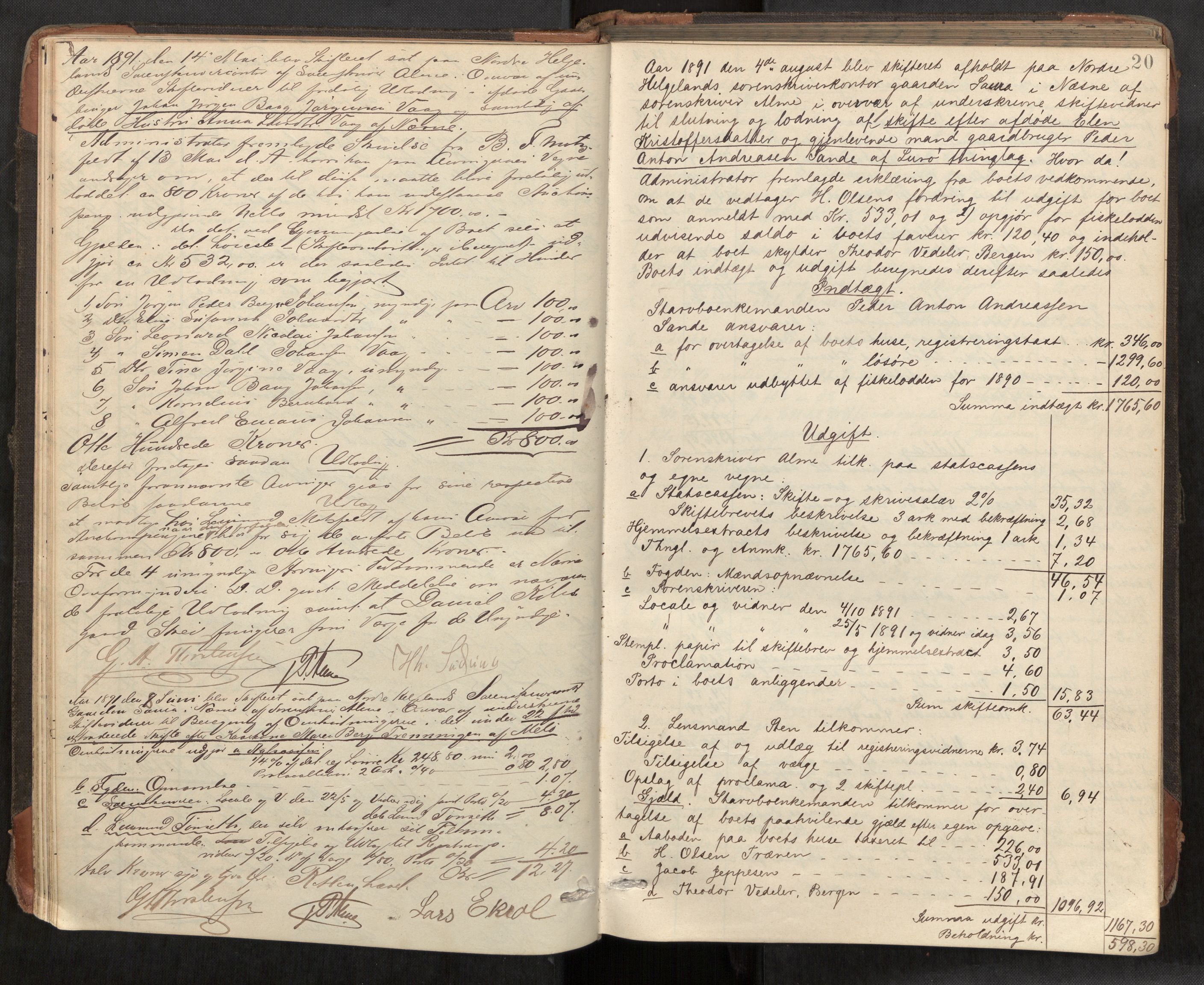Rana sorenskriveri , AV/SAT-A-1108/1/3/3A/L0006: Skifteslutningsprotokoll, 1891-1896, p. 20