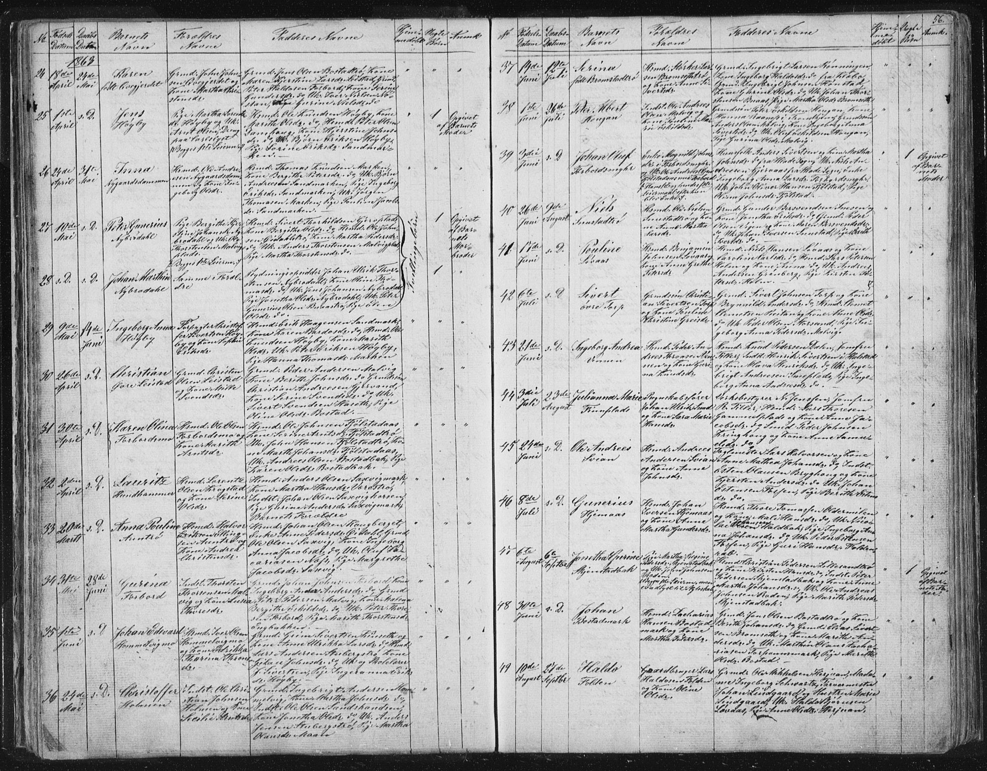 Ministerialprotokoller, klokkerbøker og fødselsregistre - Sør-Trøndelag, AV/SAT-A-1456/616/L0406: Parish register (official) no. 616A03, 1843-1879, p. 56