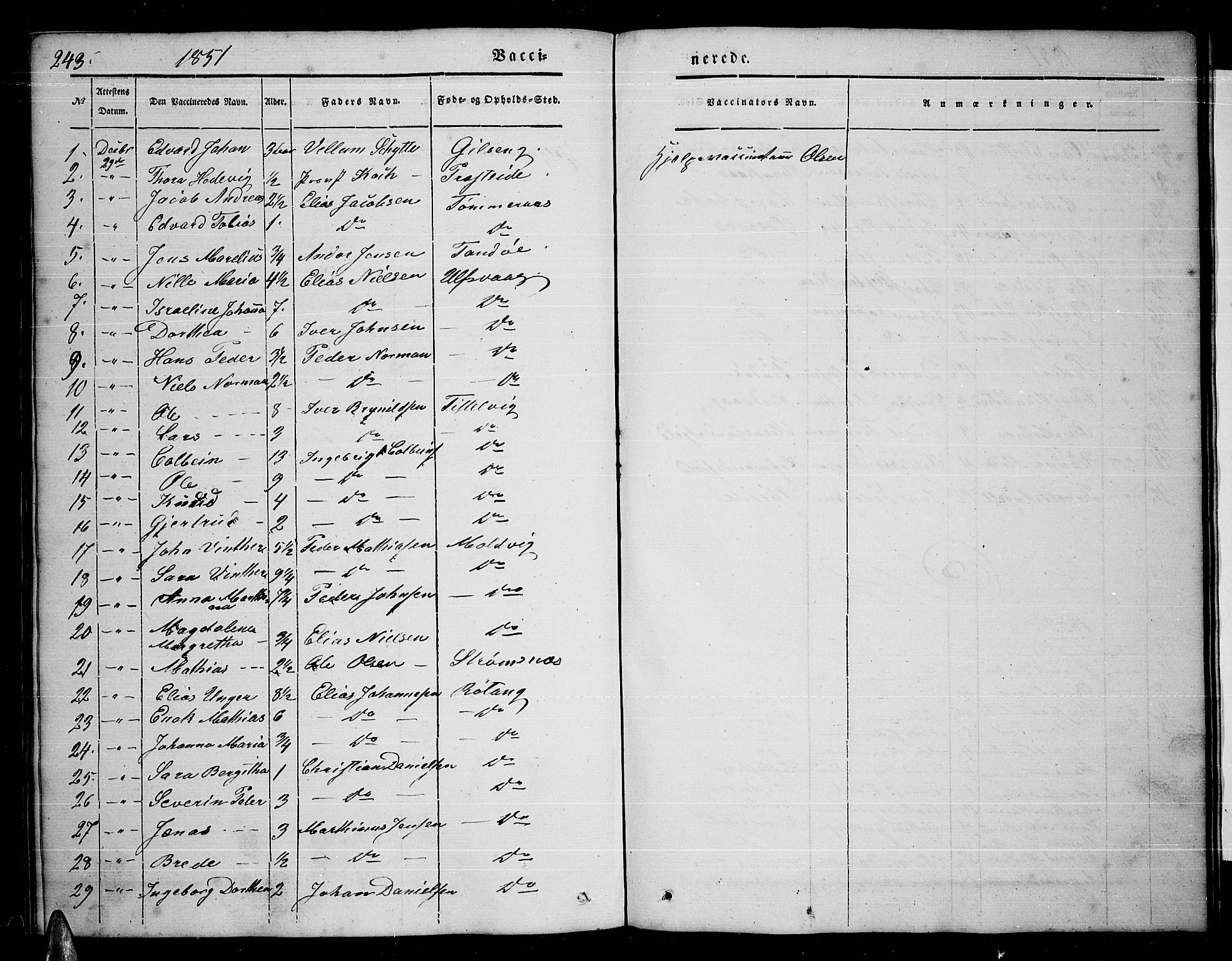 Ministerialprotokoller, klokkerbøker og fødselsregistre - Nordland, AV/SAT-A-1459/859/L0856: Parish register (copy) no. 859C02, 1843-1854, p. 243