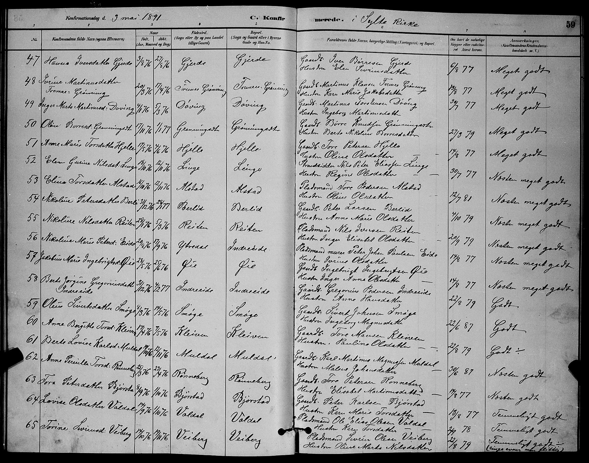 Ministerialprotokoller, klokkerbøker og fødselsregistre - Møre og Romsdal, AV/SAT-A-1454/519/L0263: Parish register (copy) no. 519C04, 1885-1892, p. 59